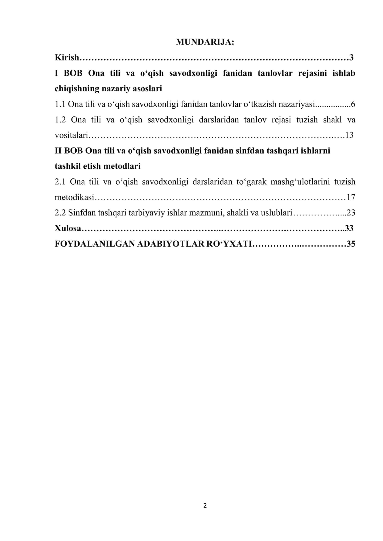 Ona tilidan tanlovlar rejasini ishlab chiqish metodlari 2