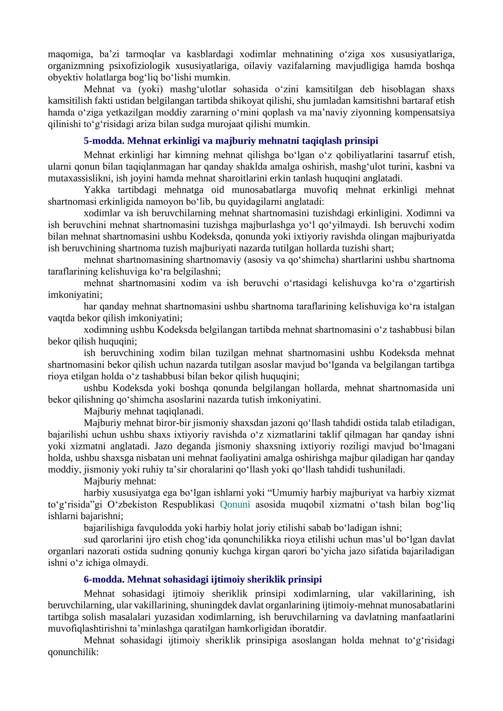 O‘ZBEKISTON RESPUBLIKASINING MEHNAT KODEKSI 2