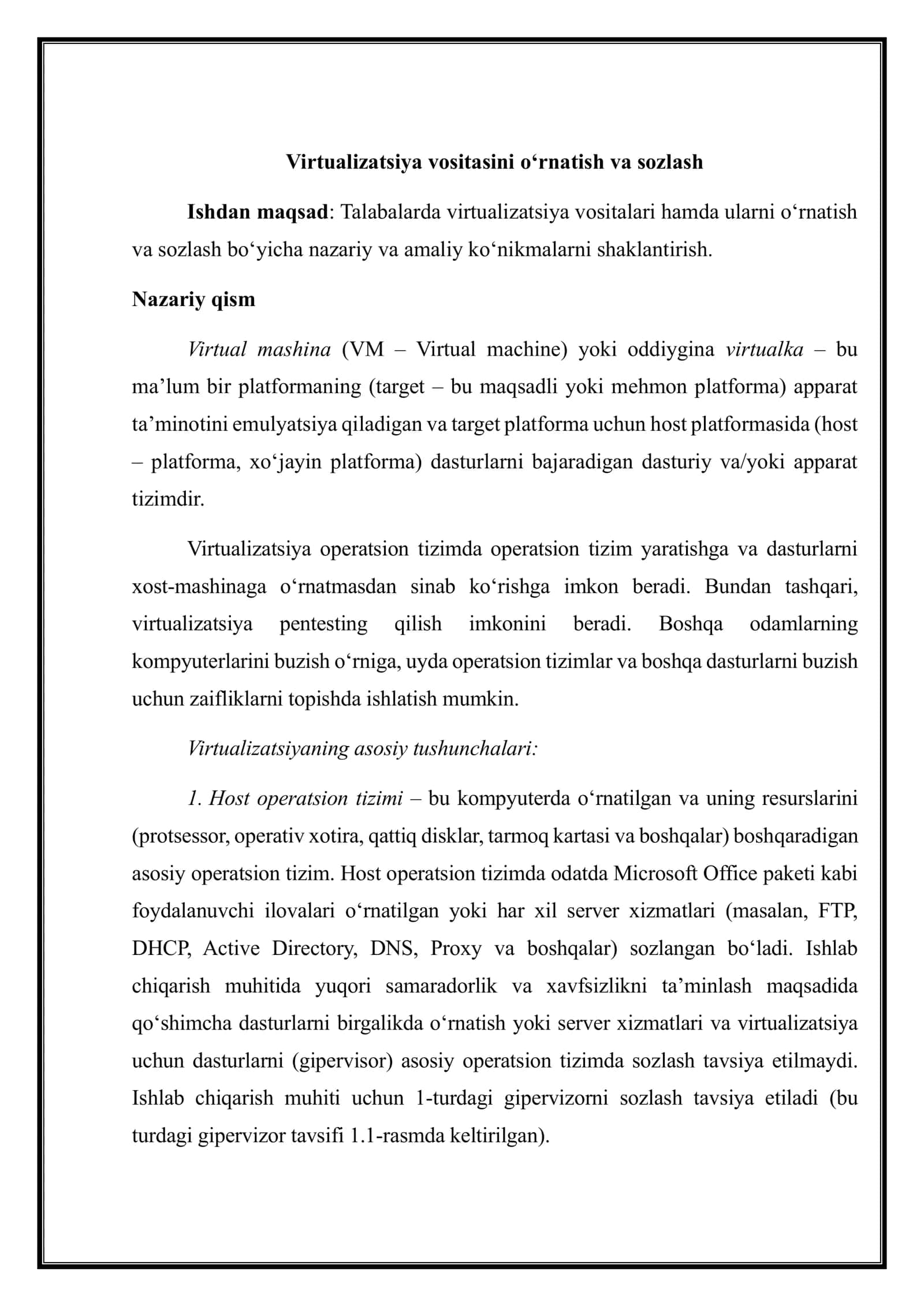 Virtualizatsiya vositasini o‘rnatish va sozlash 2