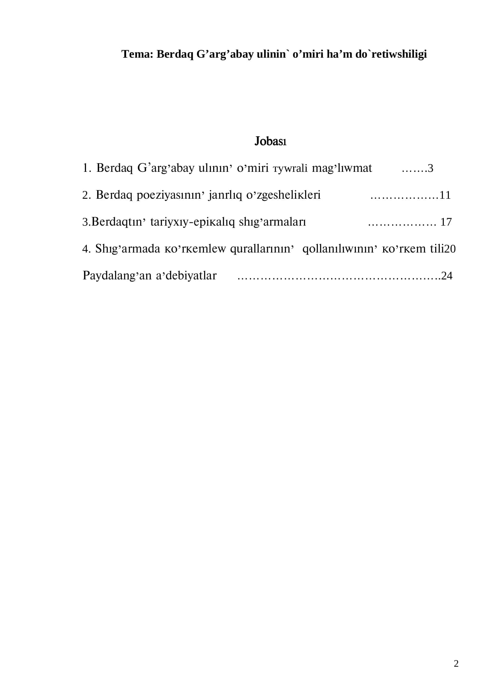 Berdaq G’arg’abay ulinin` o’miri ha’m do`retiwshiligi 2