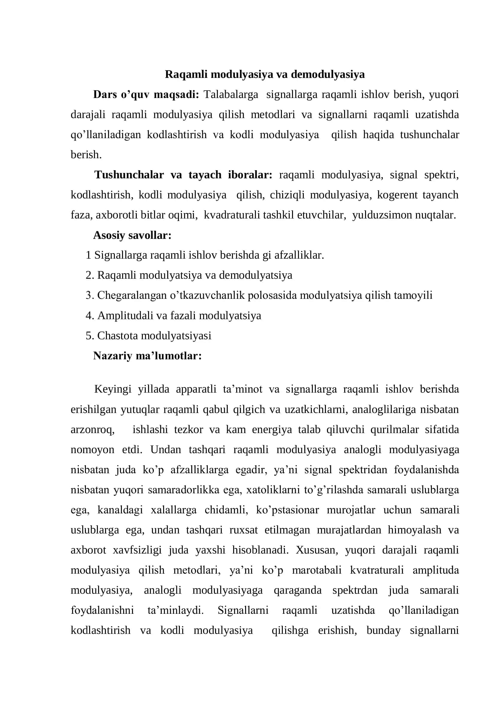 Raqamli modulyatsiya va demodulyatsiya 2