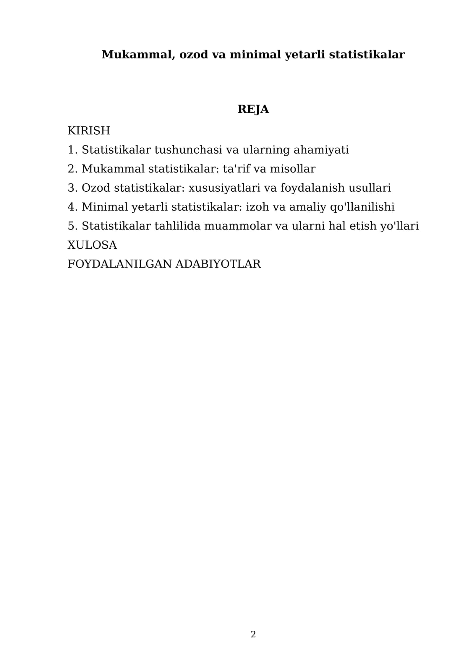 Mukammal, ozod va minimal yetarli statistikalar 2