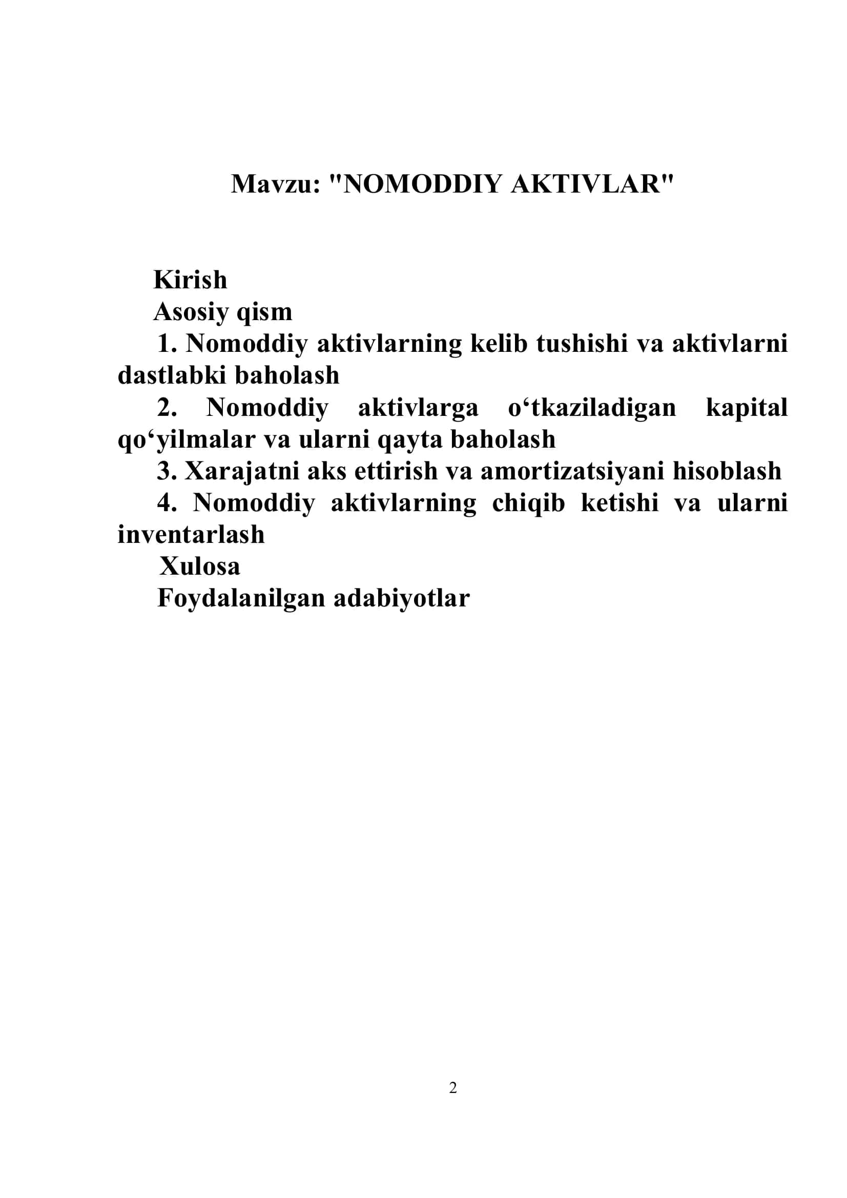 Nomoddiy aktivlar Referati 2