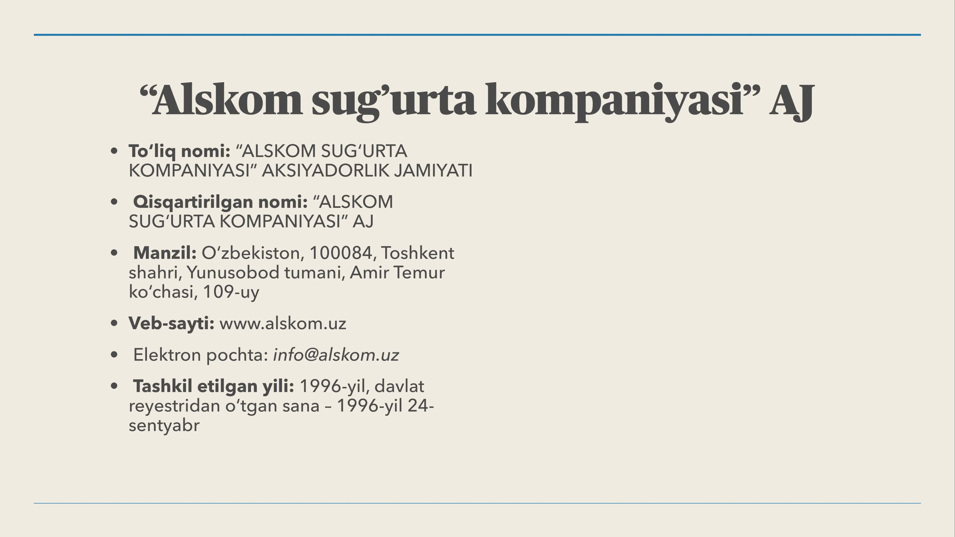 ALSKOM SUG‘URTA KOMPANIYASI 2
