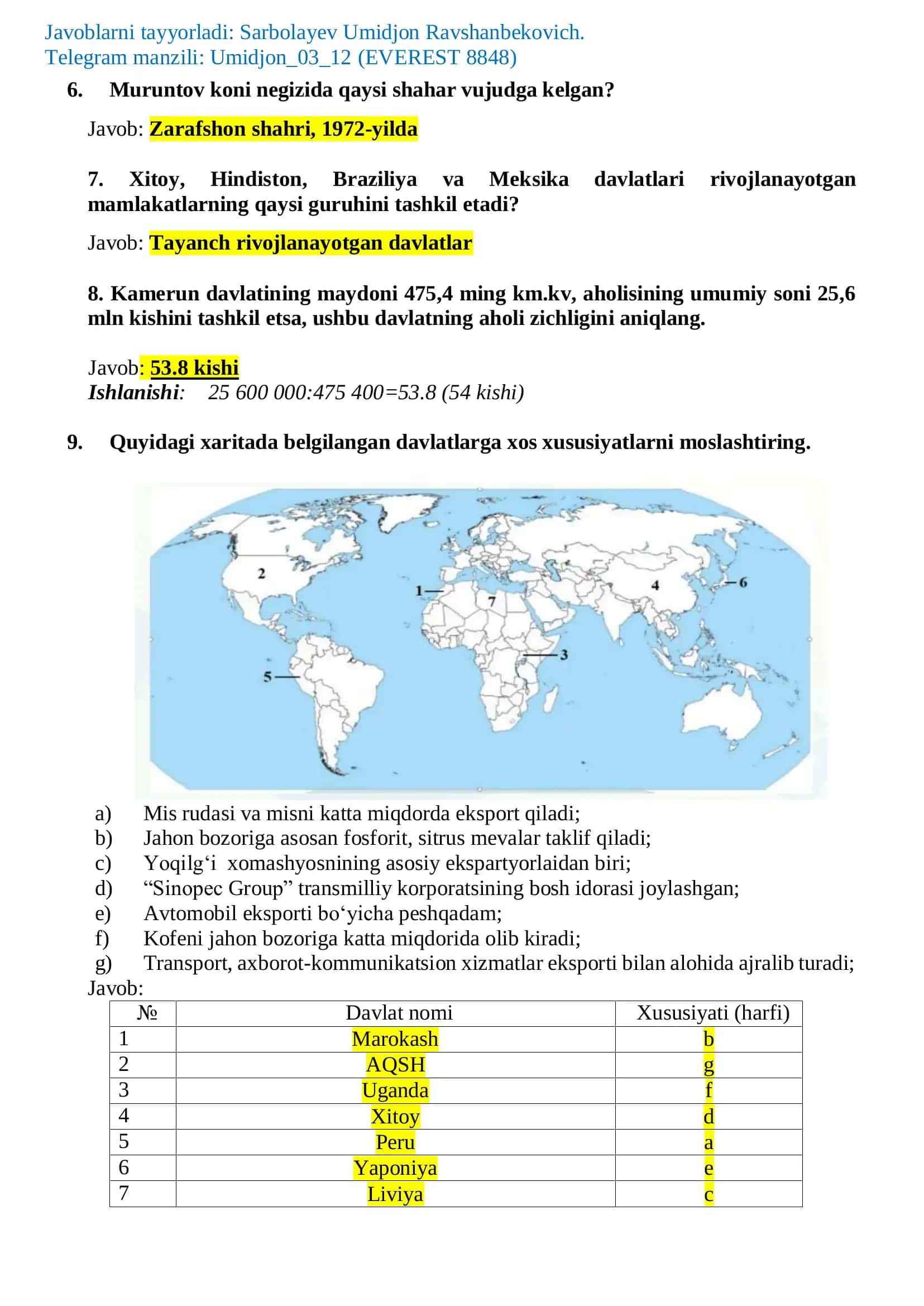 Geografiya savollar 2