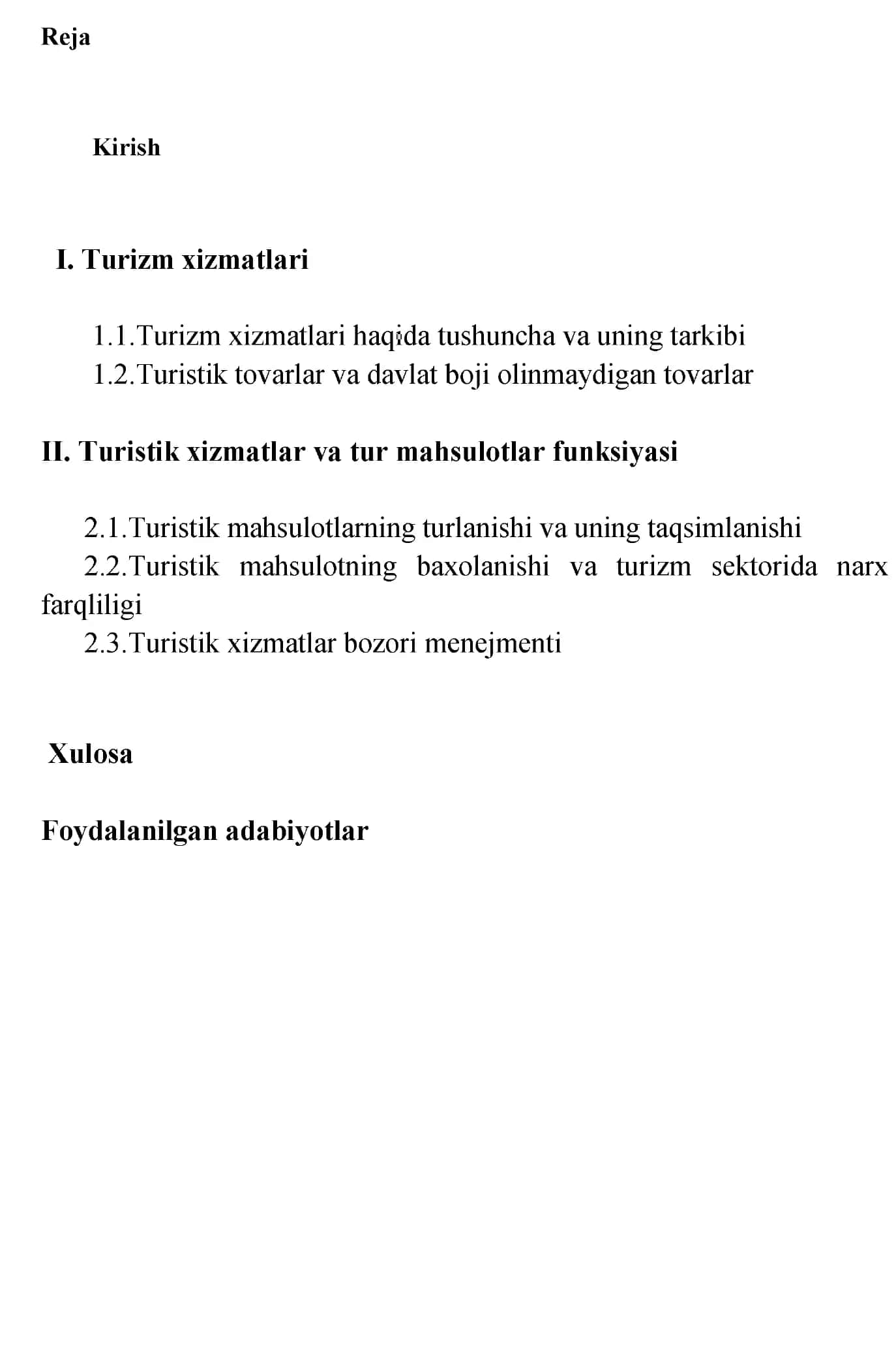 Turizm xizmatlari va mahsulotlari 2