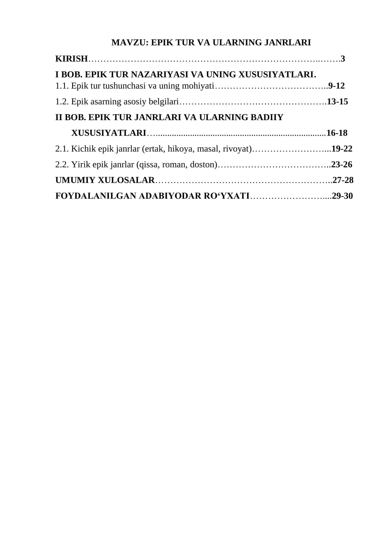 KURS ISHI: EPIK TUR VA ULARNING JANRLARI 2