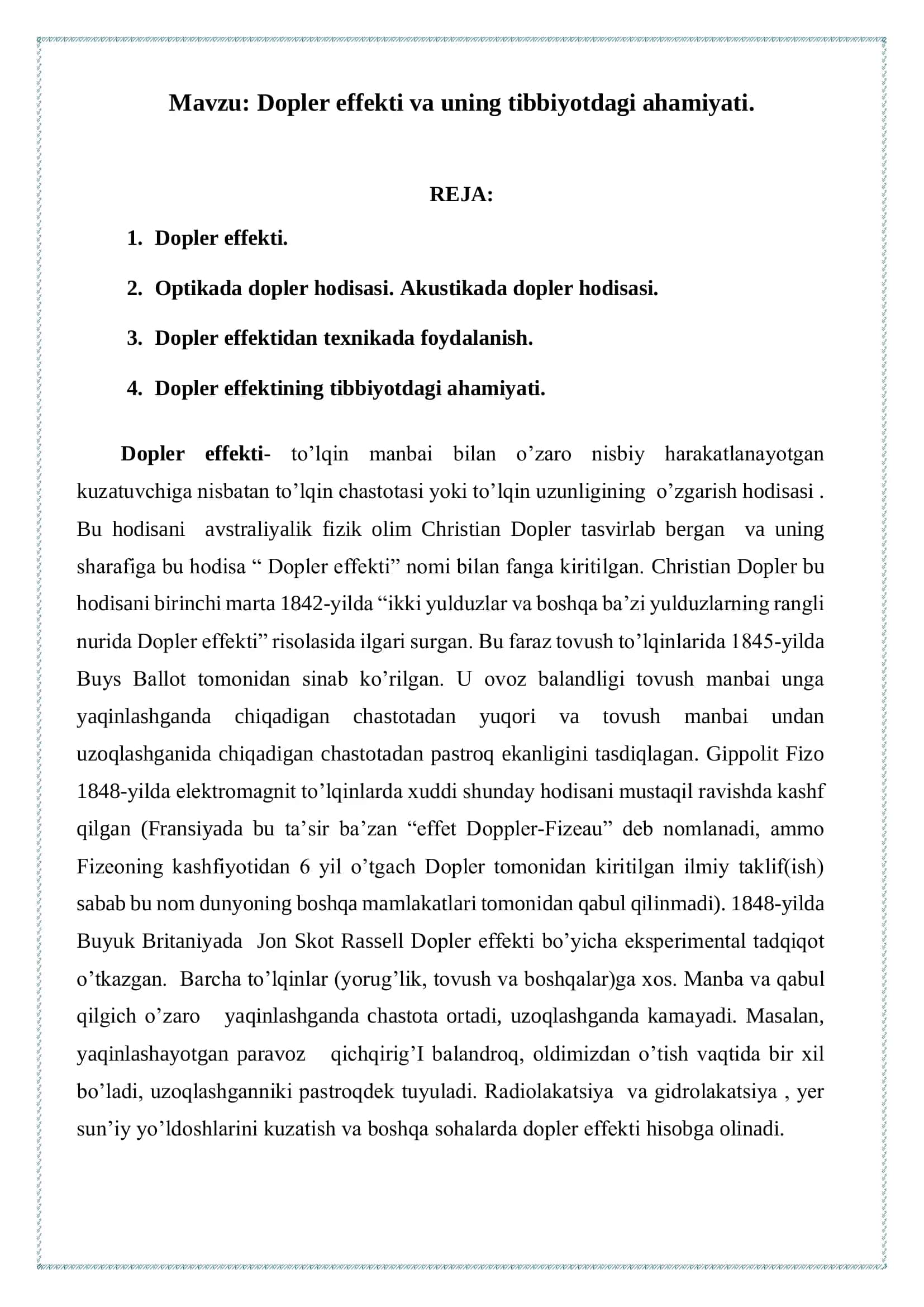 Dopler effekti va uning tibbiyotdagi ahamiyati 2