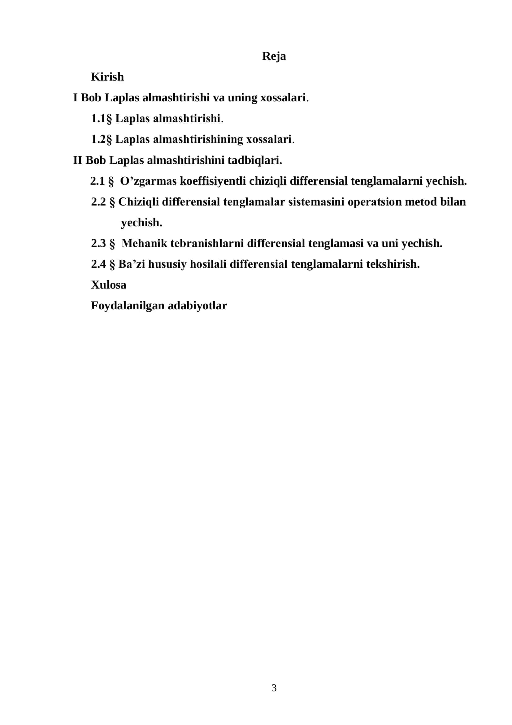 Laplas almashtirishi va uni tatbiqlari 2