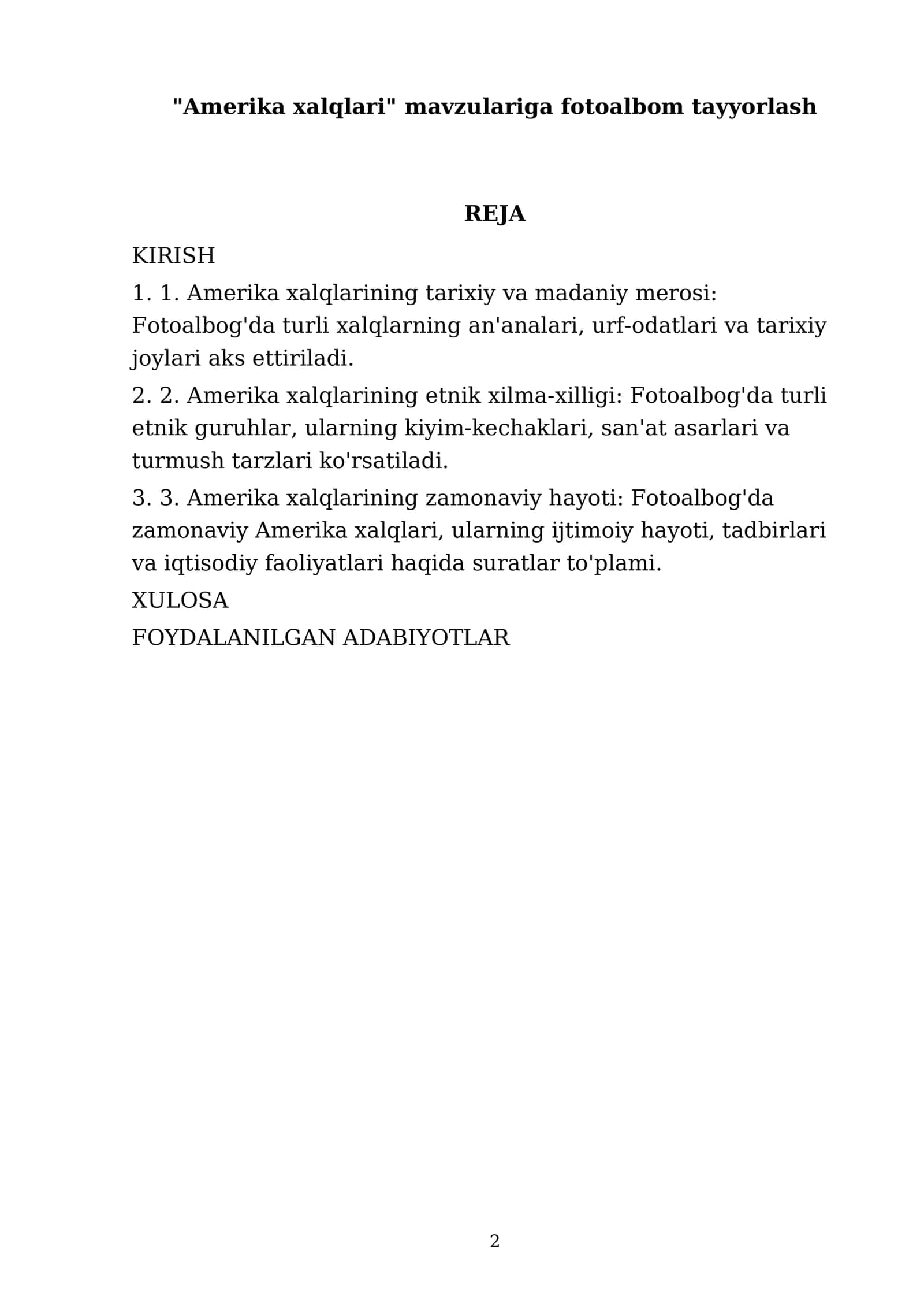 "Amerika xalqlari" mavzulariga fotoalbom tayyorlash 2