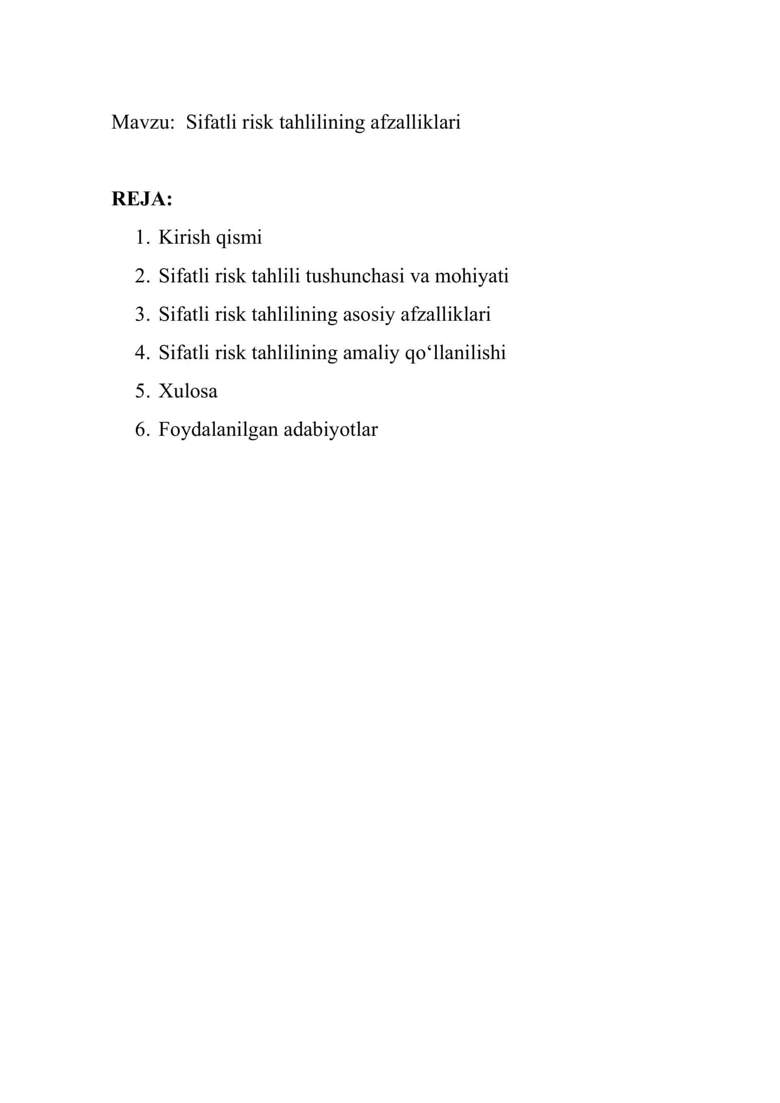 Sifatli risk tahlilining afzalliklari 2
