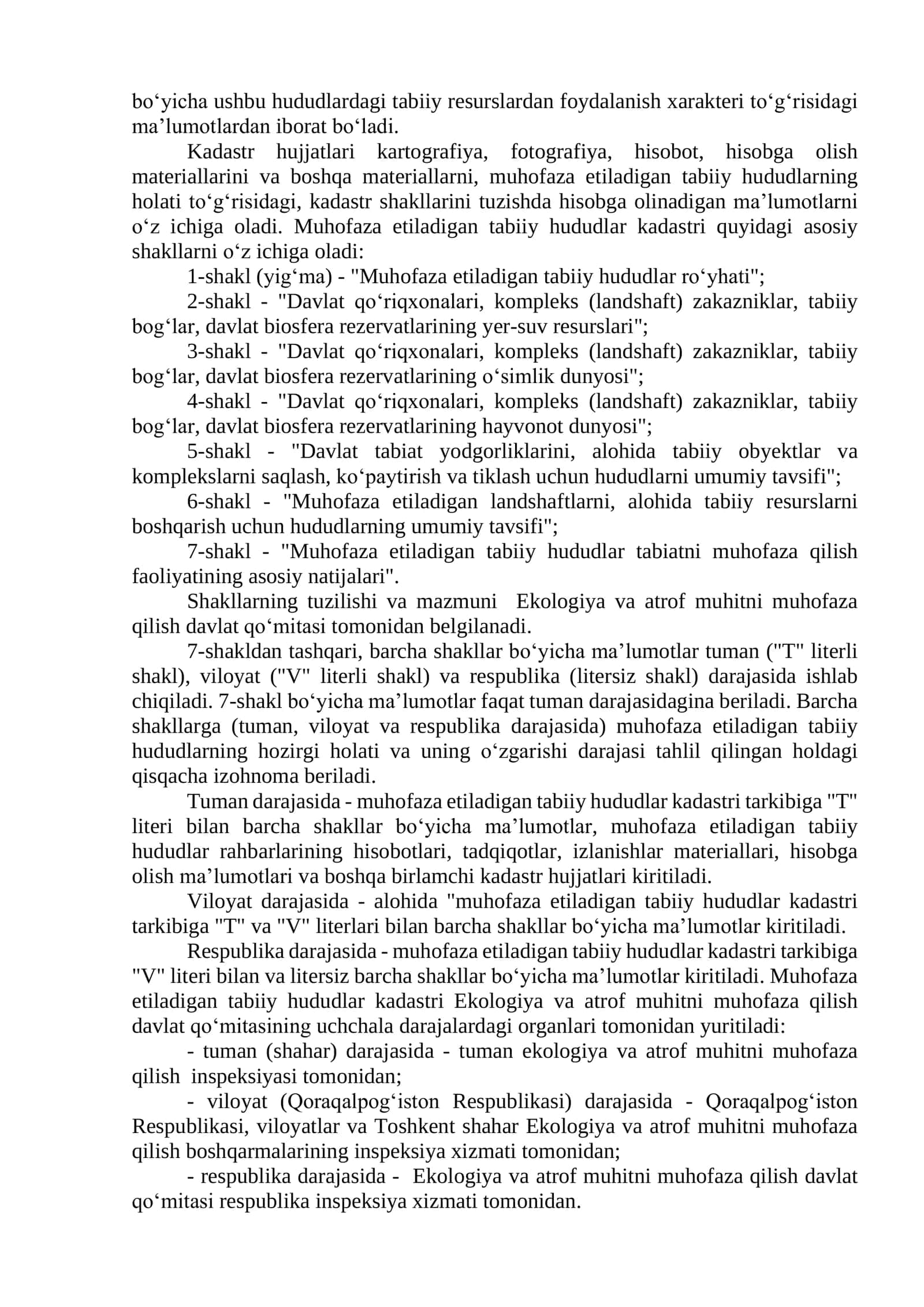 Alohida muhofaqa etiladigan tabiiy hududlar davlat kadastri 2
