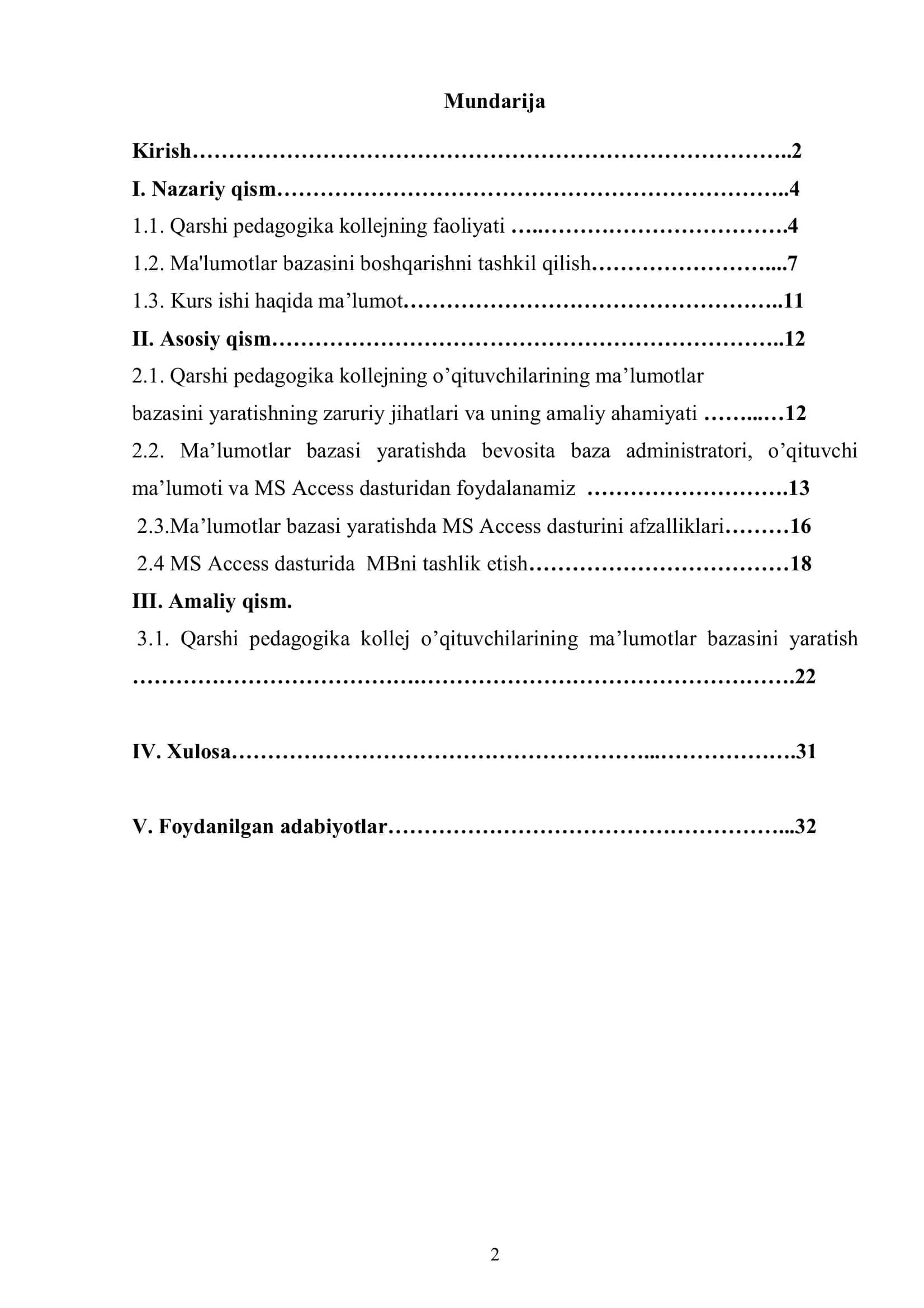 Ma’limotlar bazasini boshqarish tizimlari 2