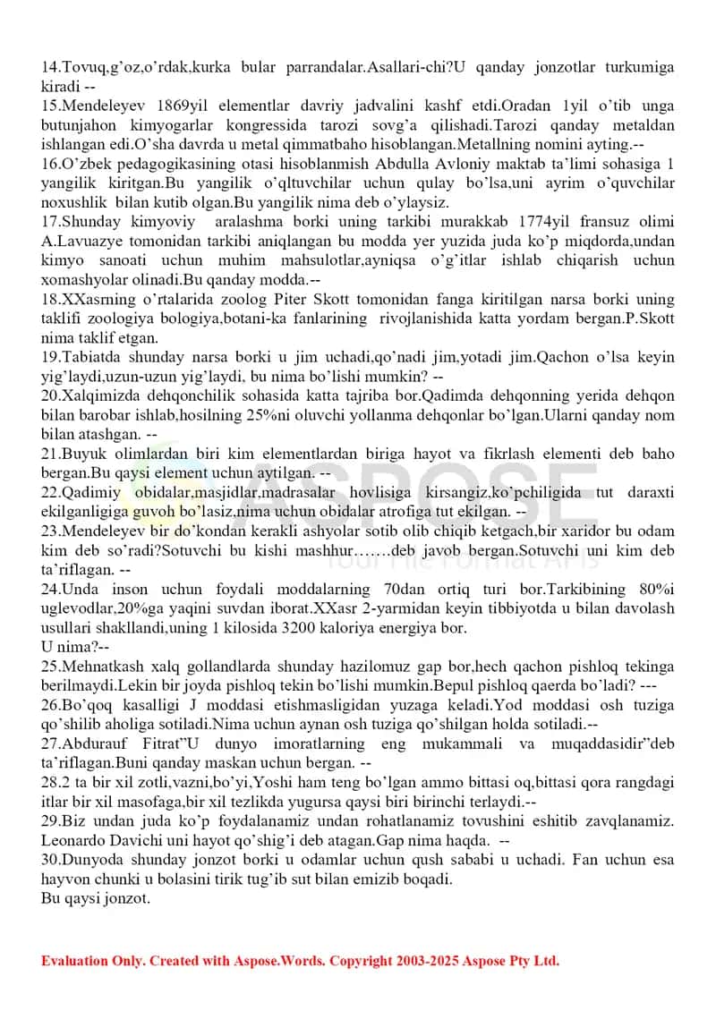 Zakovat Savollari jamlanmasi tadbirlar uchun 2