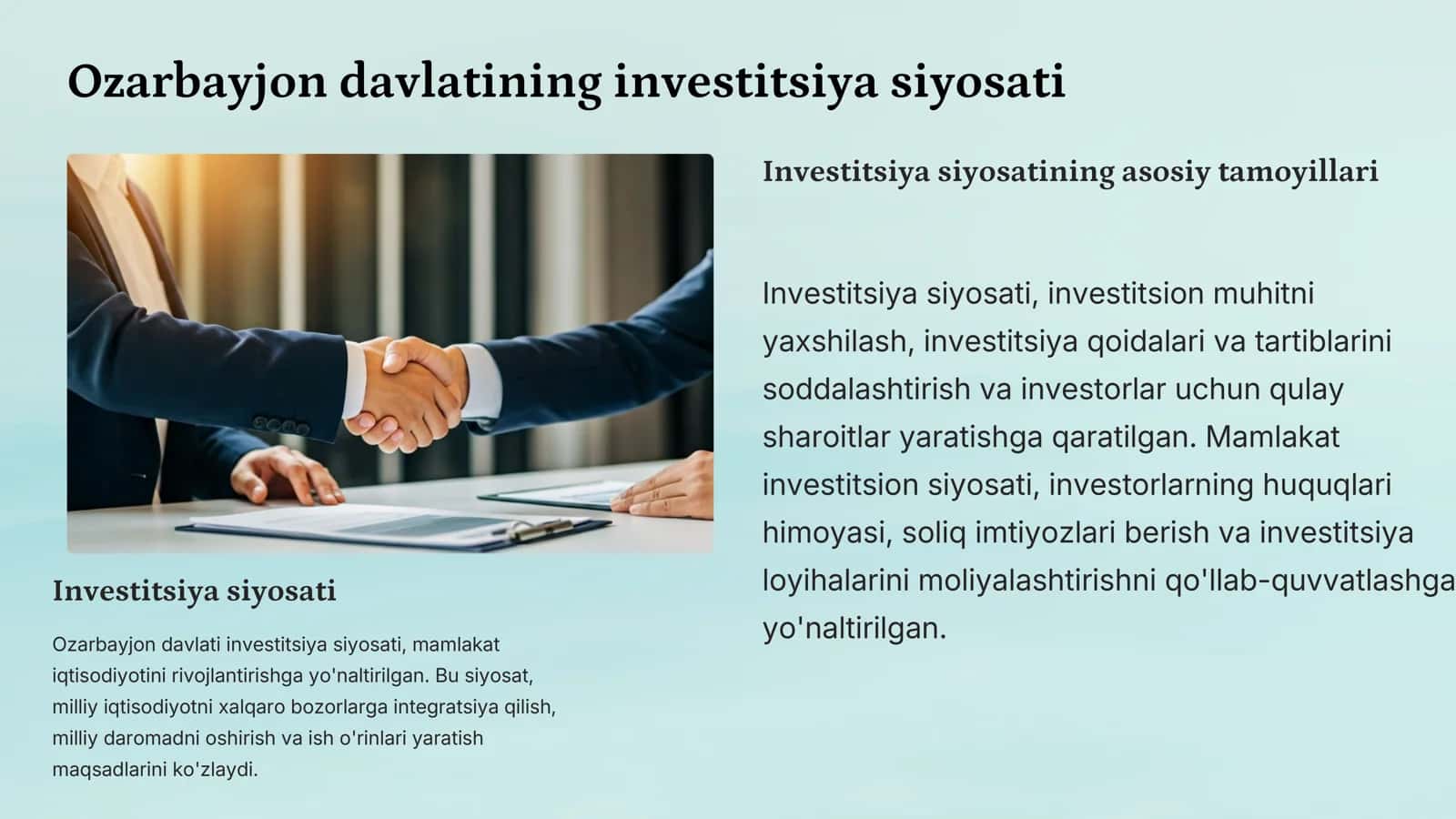 Ozarbayjon davlatining investitsiya siyosati 2