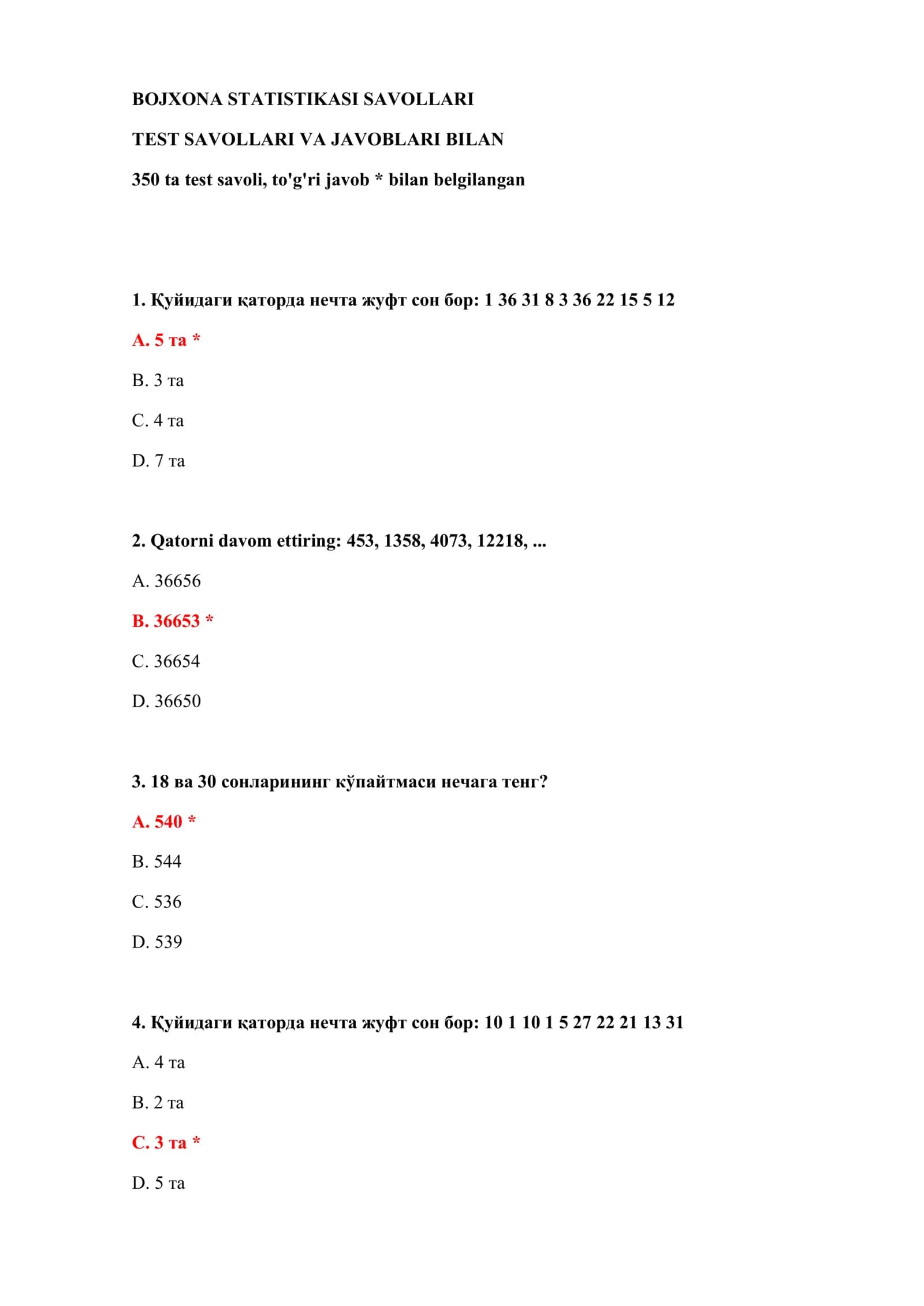 BOJXONA STATISTIKASI SAVOLLARI 2