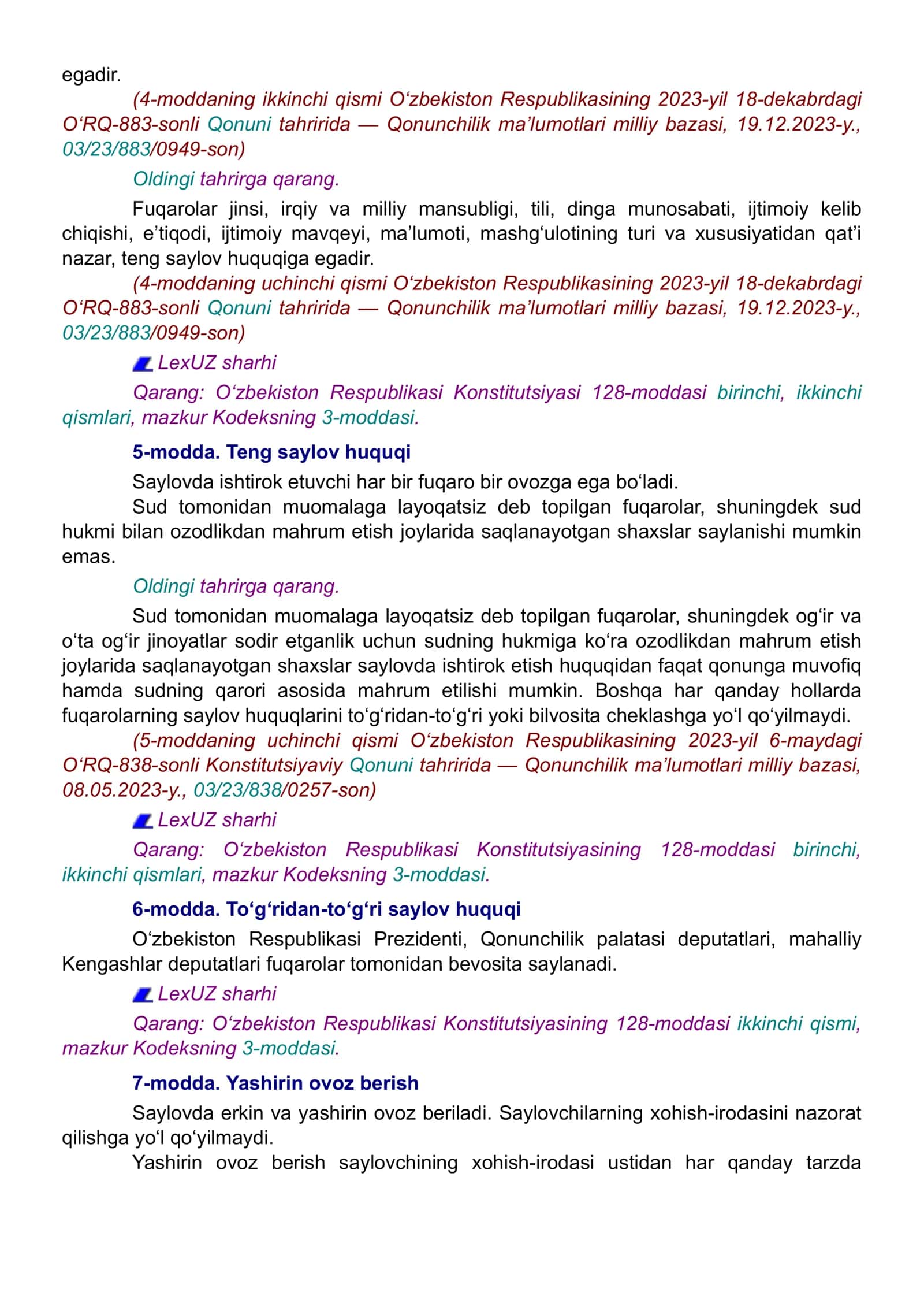 O'zbekiston Respublikasining Saylov Kodeksi 2