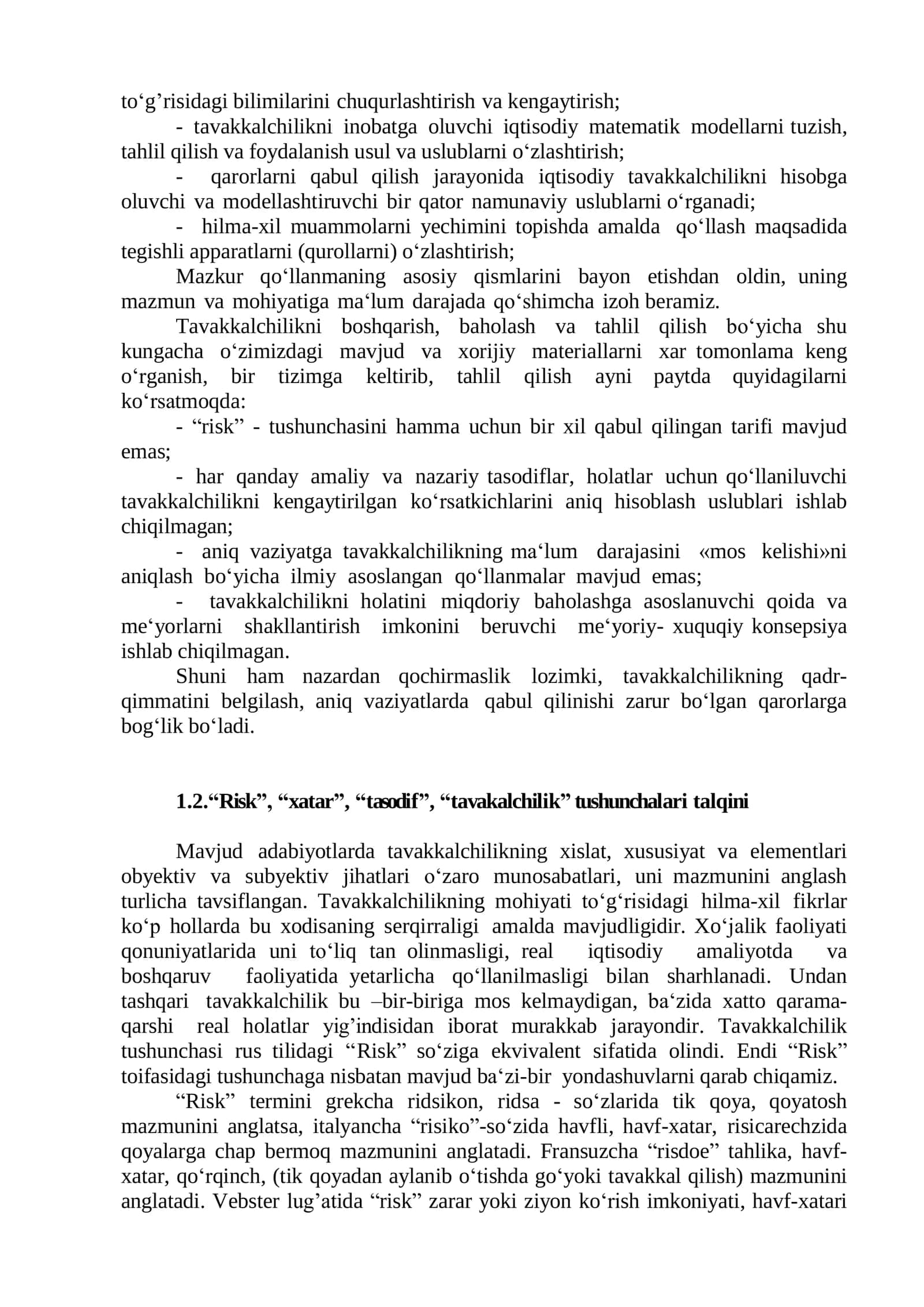 “RISKLARNI BOSHQARISH” FANIGA KIRISH,   RISKNING MOHIYATI VA OʻZIGA XOS XUSUSIYATLARI 2