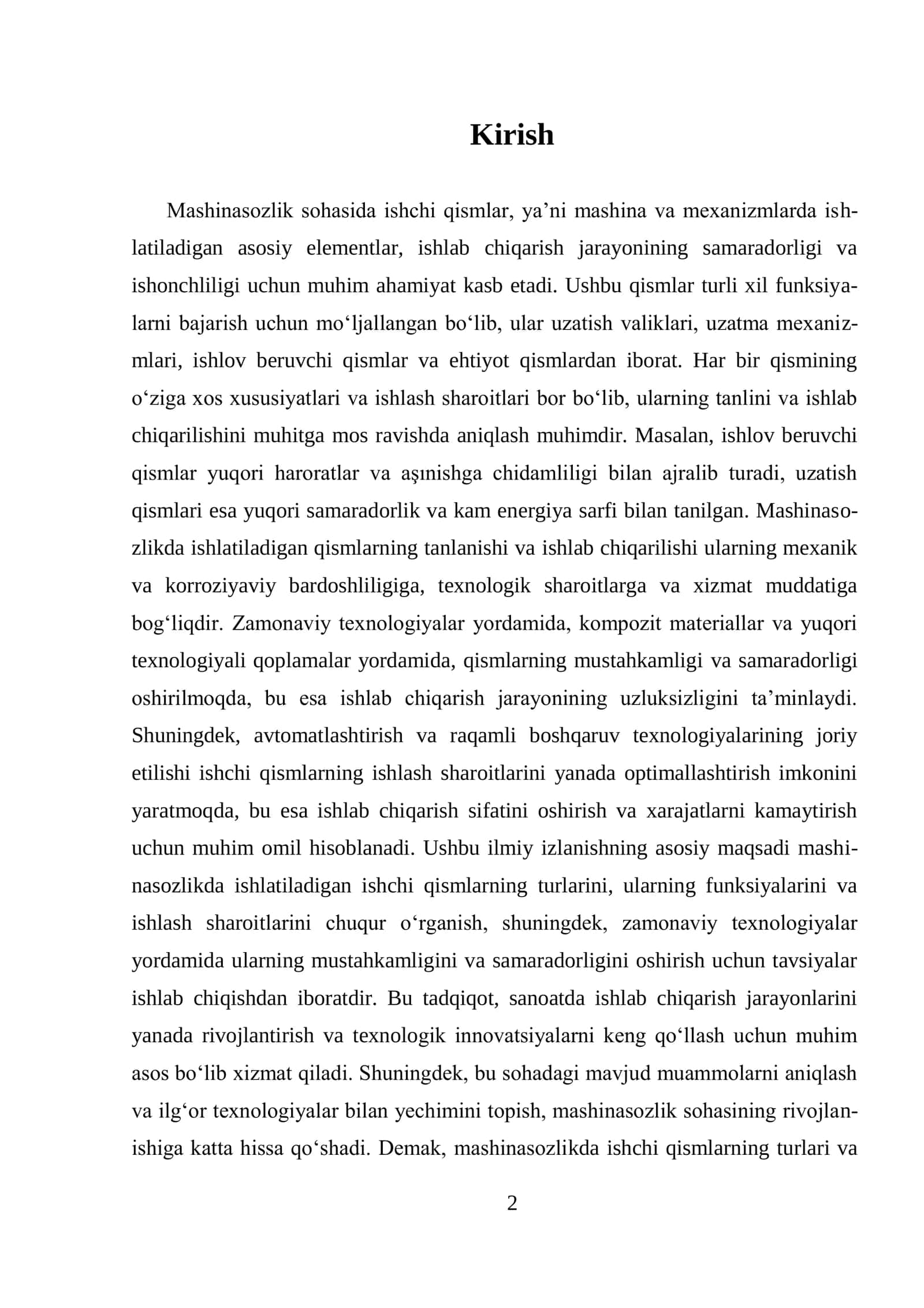 MASHINASOZLIKDA ISHCHI QISMLARNING TURLARI VA ULARNING ISHLASH SHAROITLARI 2