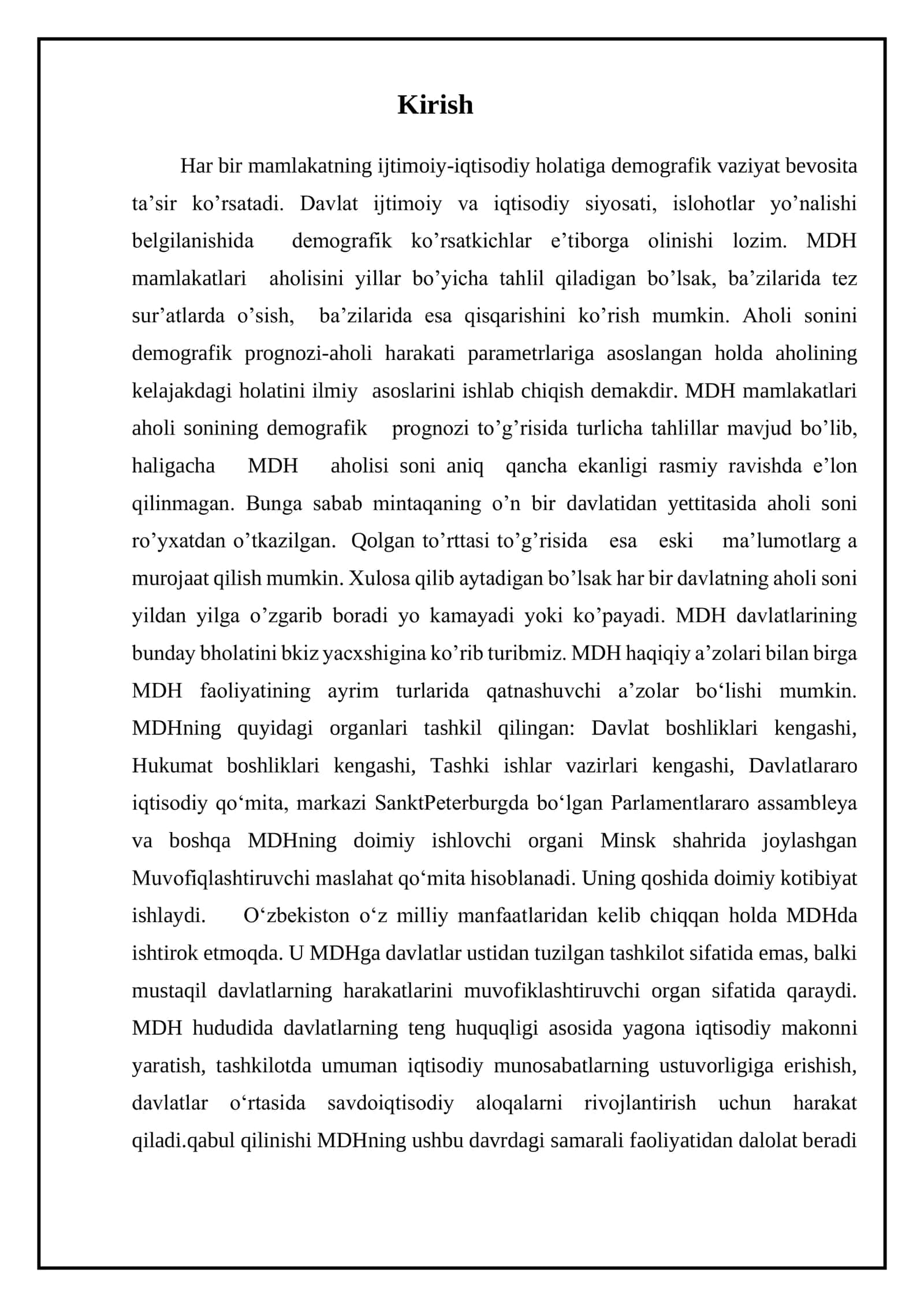 MDH davlatlari aholisi demografik vaziyati 2