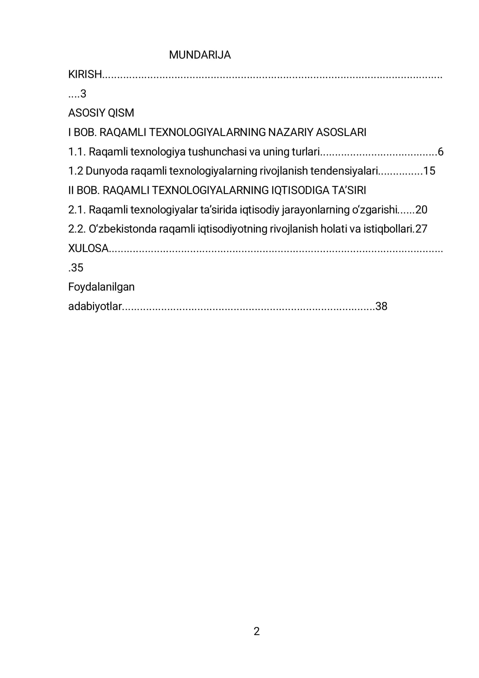Raqamli iqtisodiyot fanidan kurs ishi 2