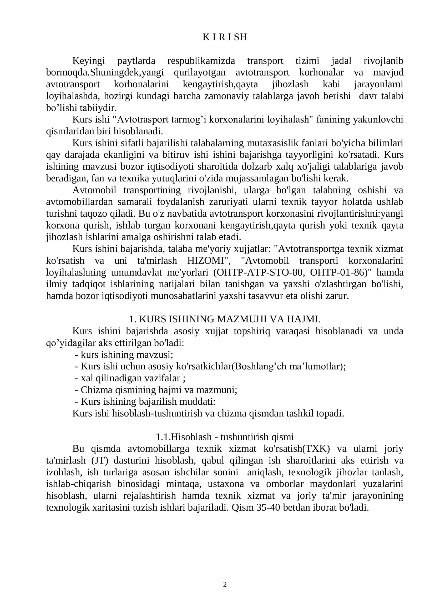 Avtotransport tarmog’i korxonalarini loyihalash 2
