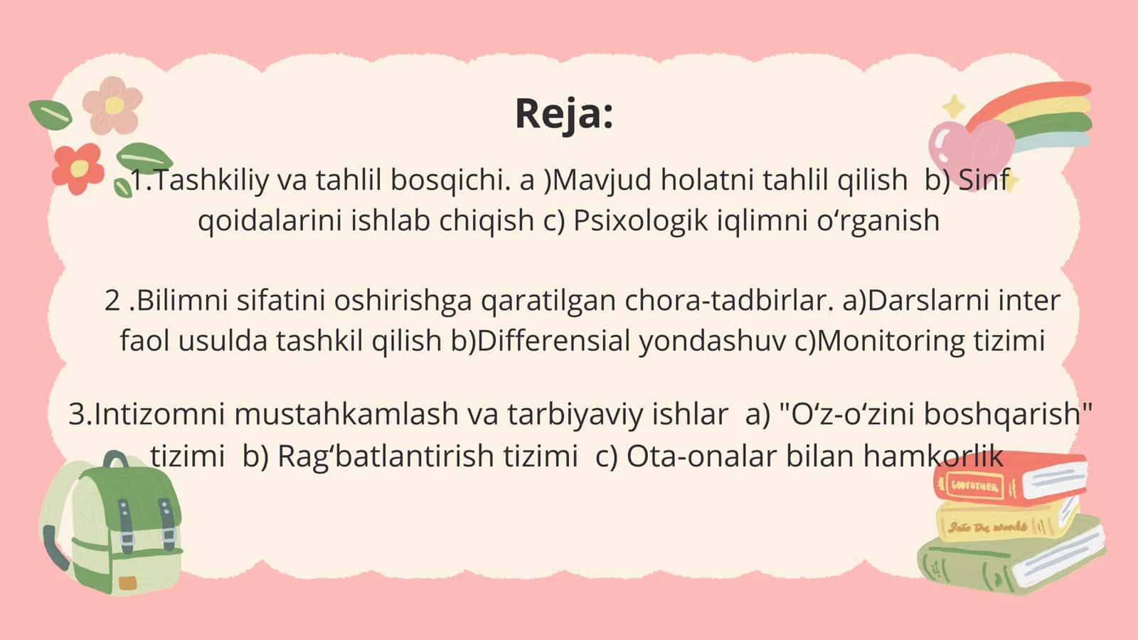 OʻQUVCHILAR BILIM SIFATINI OSHIRISH VA SINFDA INTIZOMNI MUSTAHKAMLASH 2