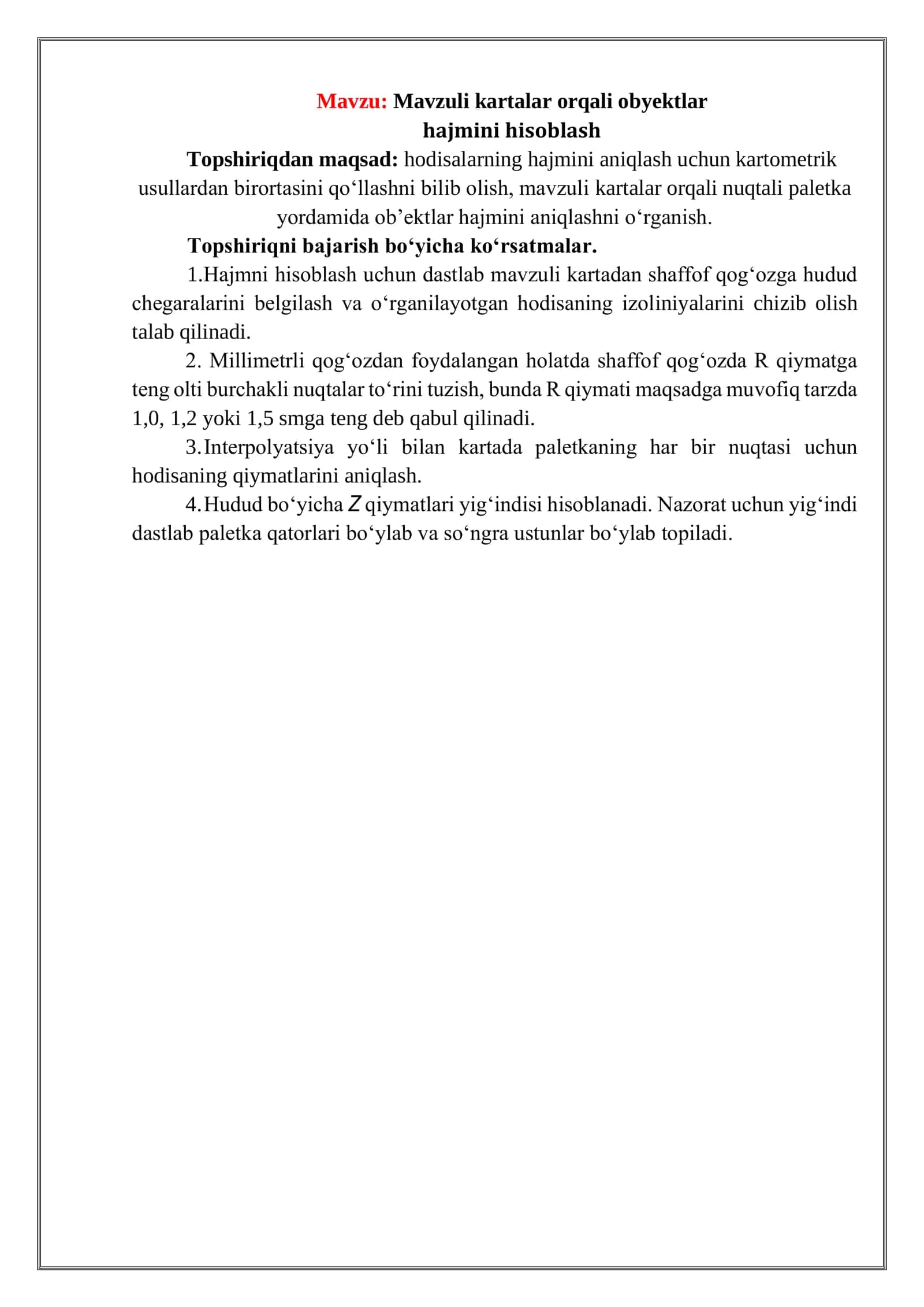 Mavzuli kartalar orqali obyektlar hajmini hisoblash 2