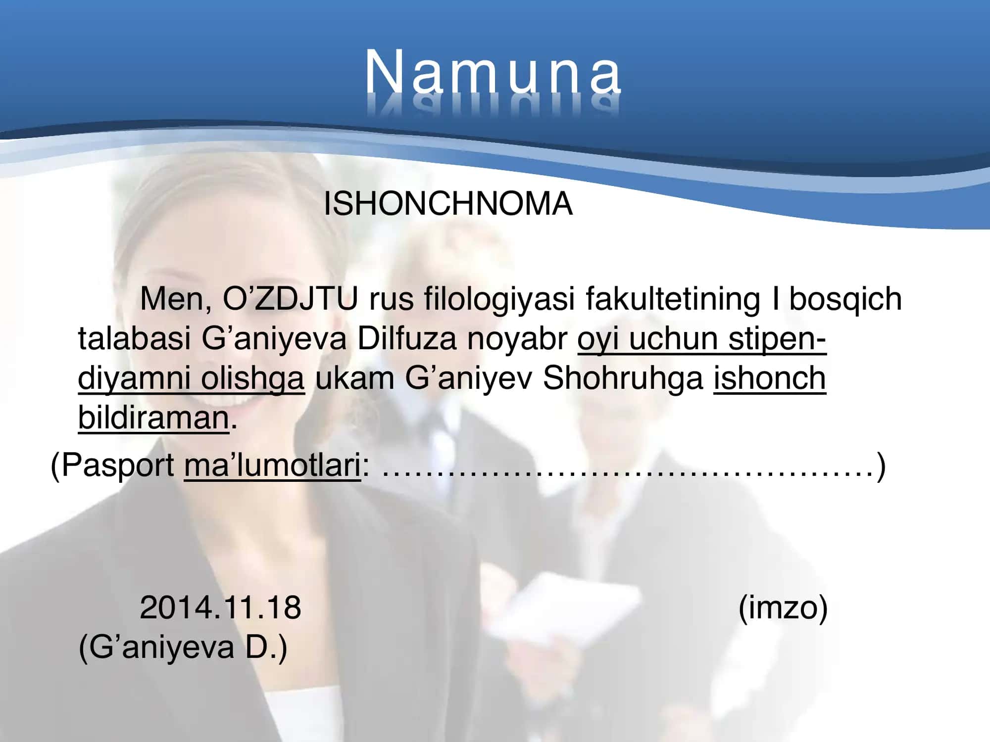 Ishonchnoma qoidalari va namuna 2