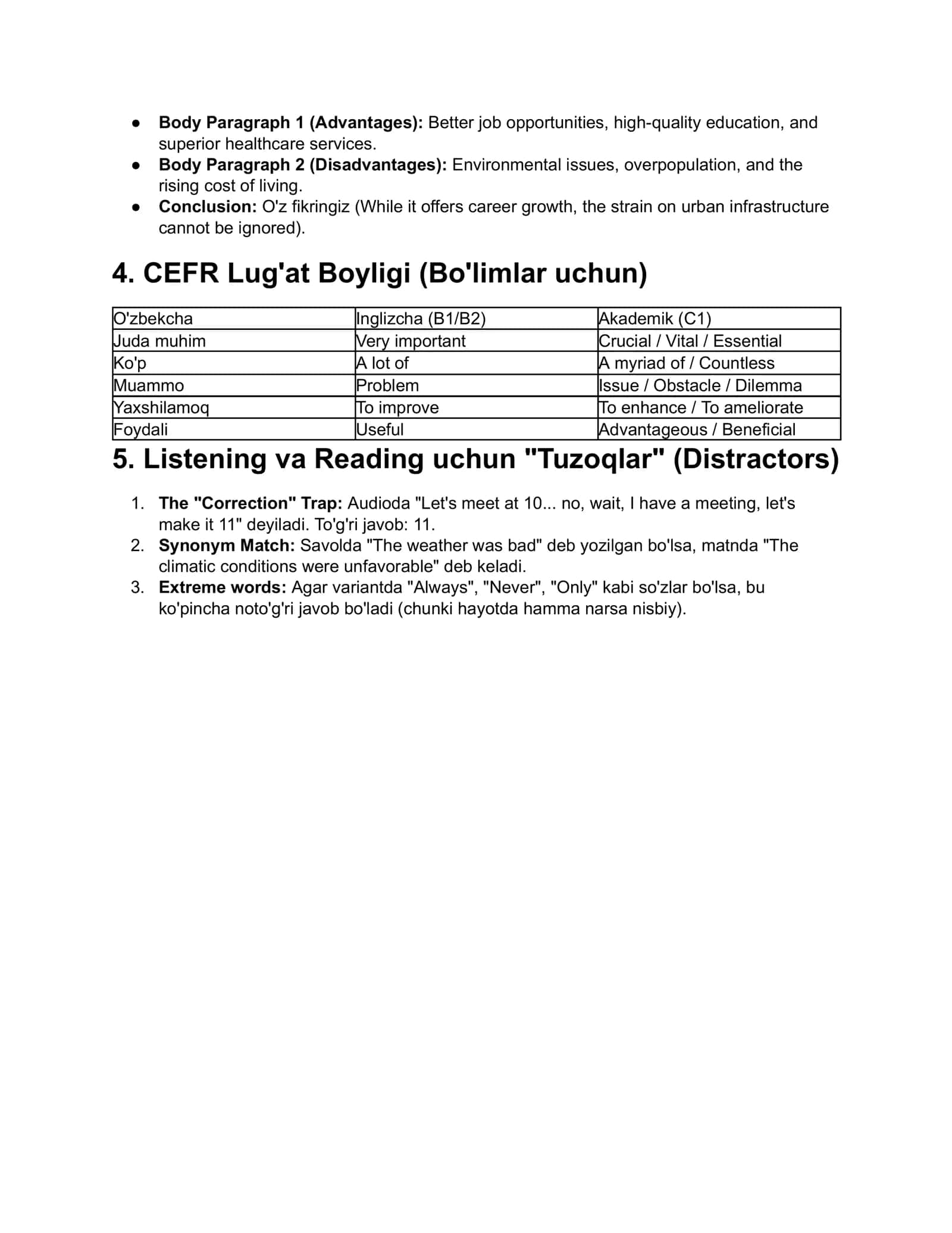 CEFR (Multi-level) Imtihon Namunalari 2