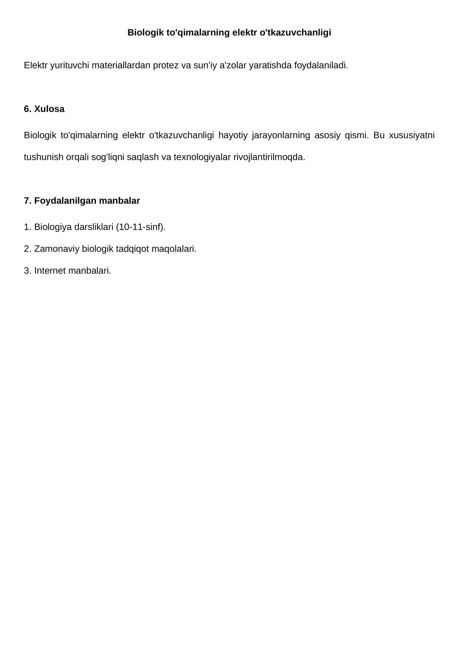 Biologik to'qimalarning elektr o'tkazuvchanligi 2