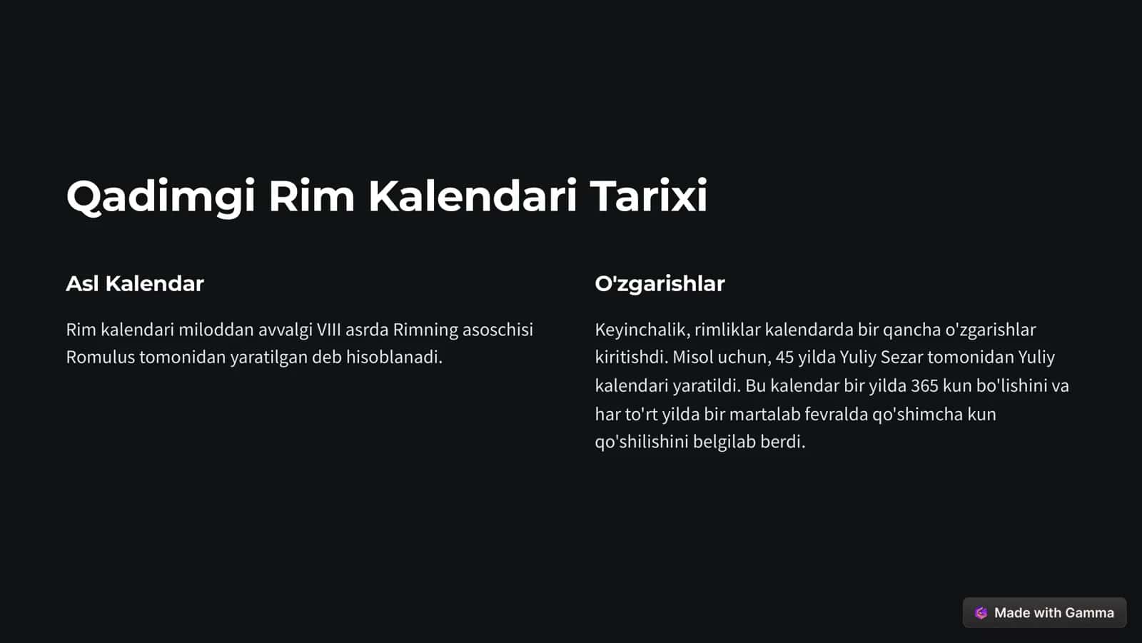 Rim Sonlari va Rim Kalendari 2