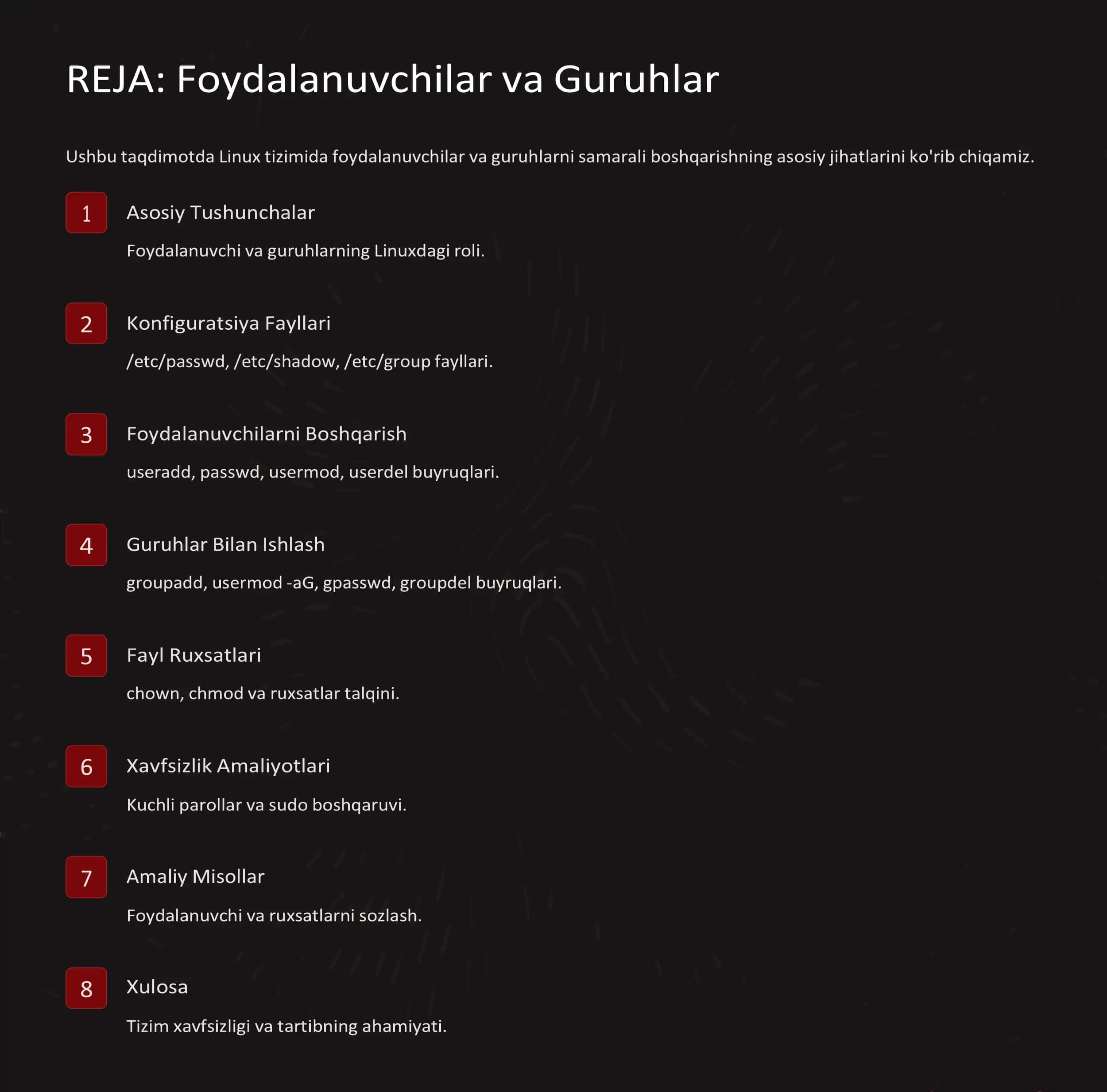 Linuxda foydalanuvchilar va guruhlar bilan ishlash 2
