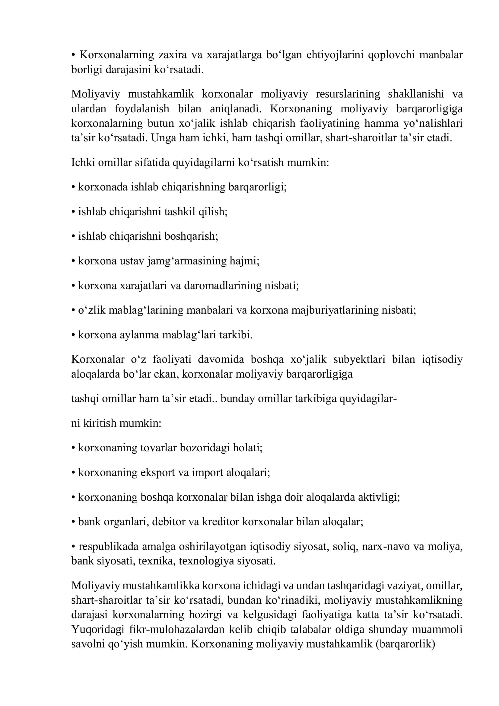 Moliyaviy barqarorlik tahlili 2