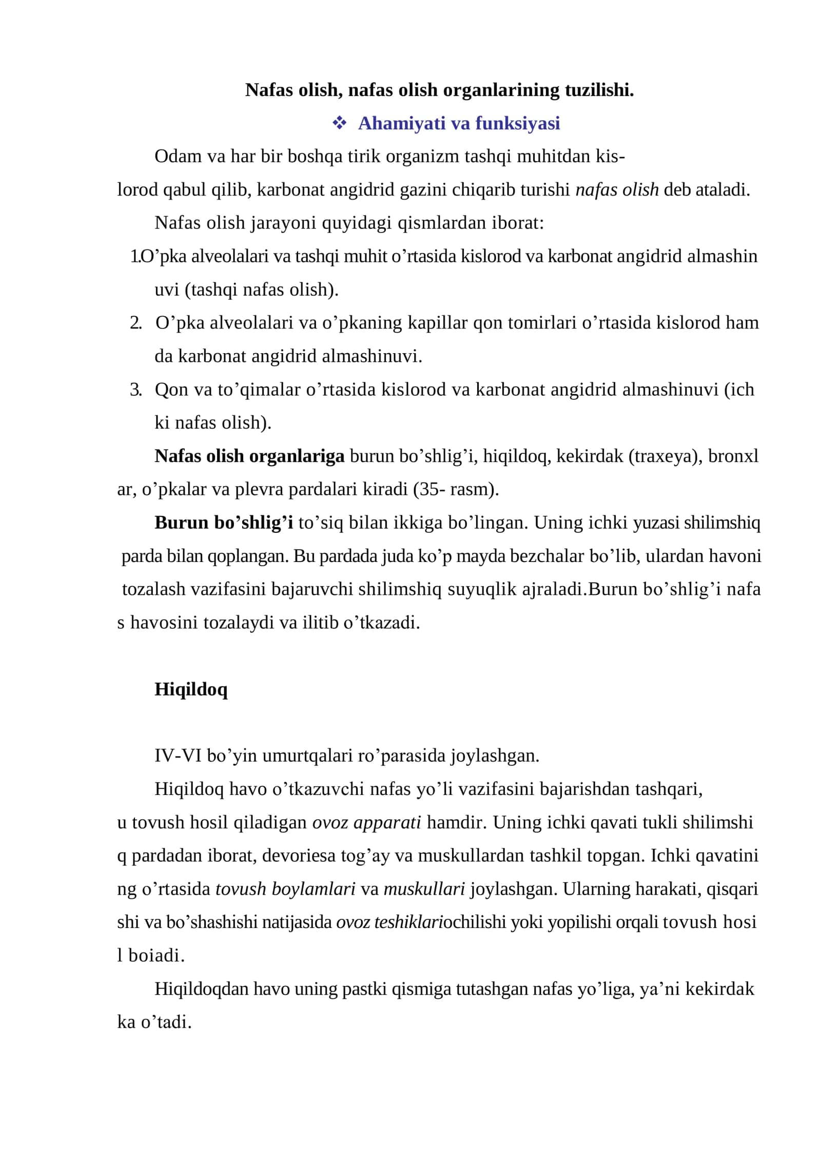 Nafas olish organlarining tuzilishi 2