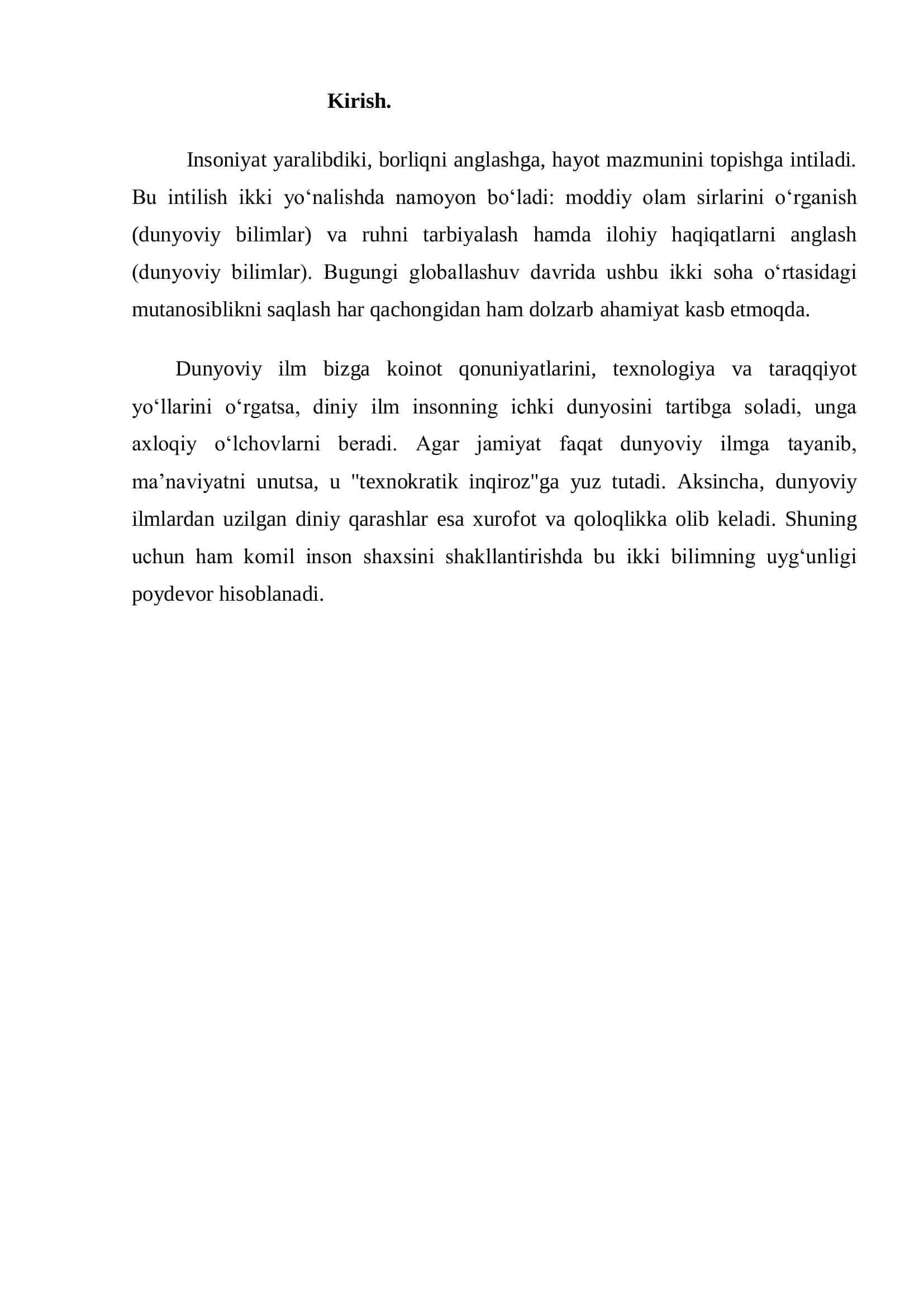 Dunyoviy va diniy bilimlar mutanosibligini ta'minlashning ahmiyati 2