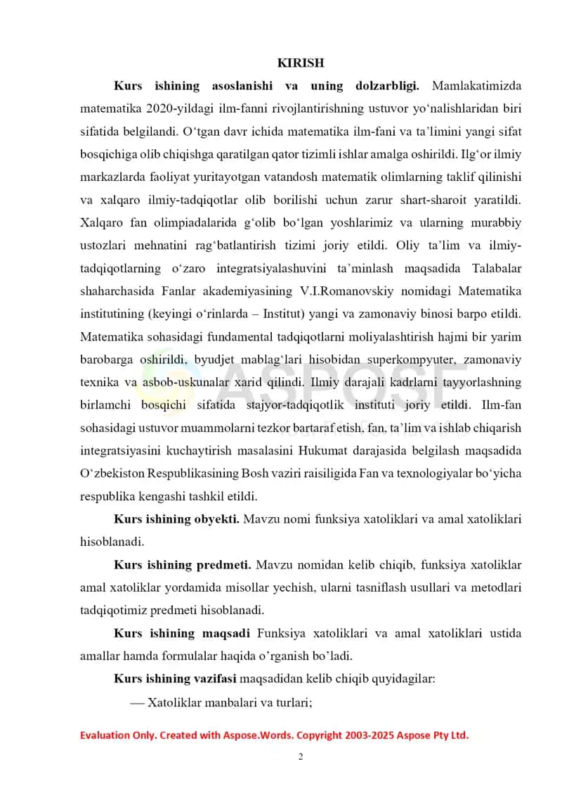 Funksiya xatoliklari. Amal xatoliklari 2