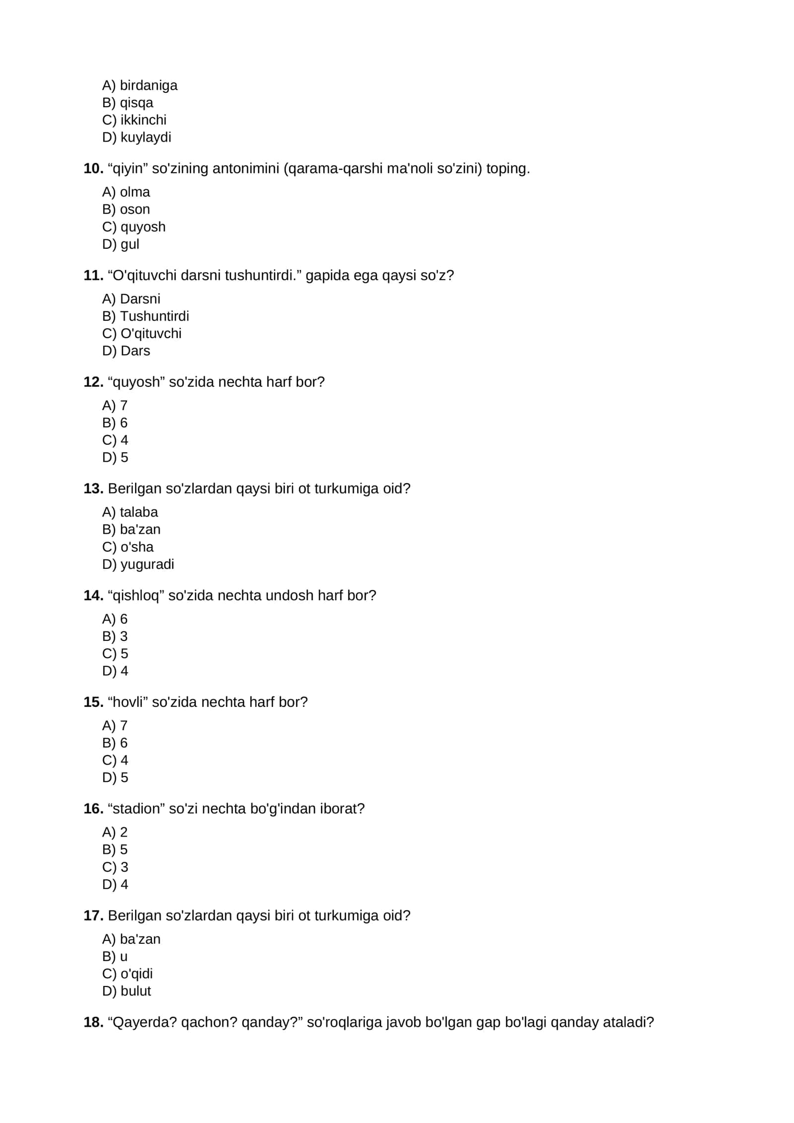 DTM uchun qiyinlashtirilgan test to'plami 2