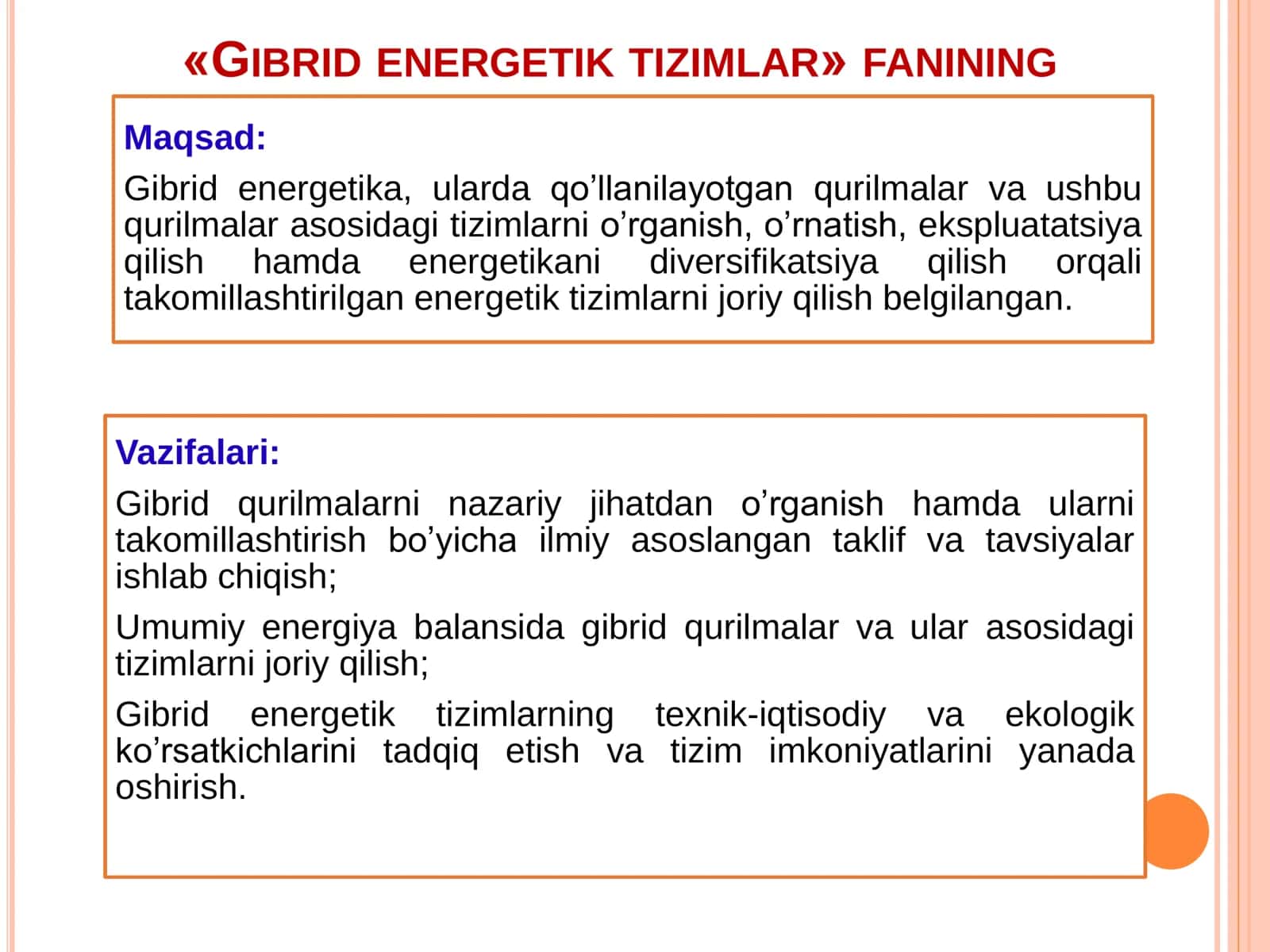 GIBRID ENERGETIK TIZIMLAR FANINING MAQSADI VA VAZIFALARI 2