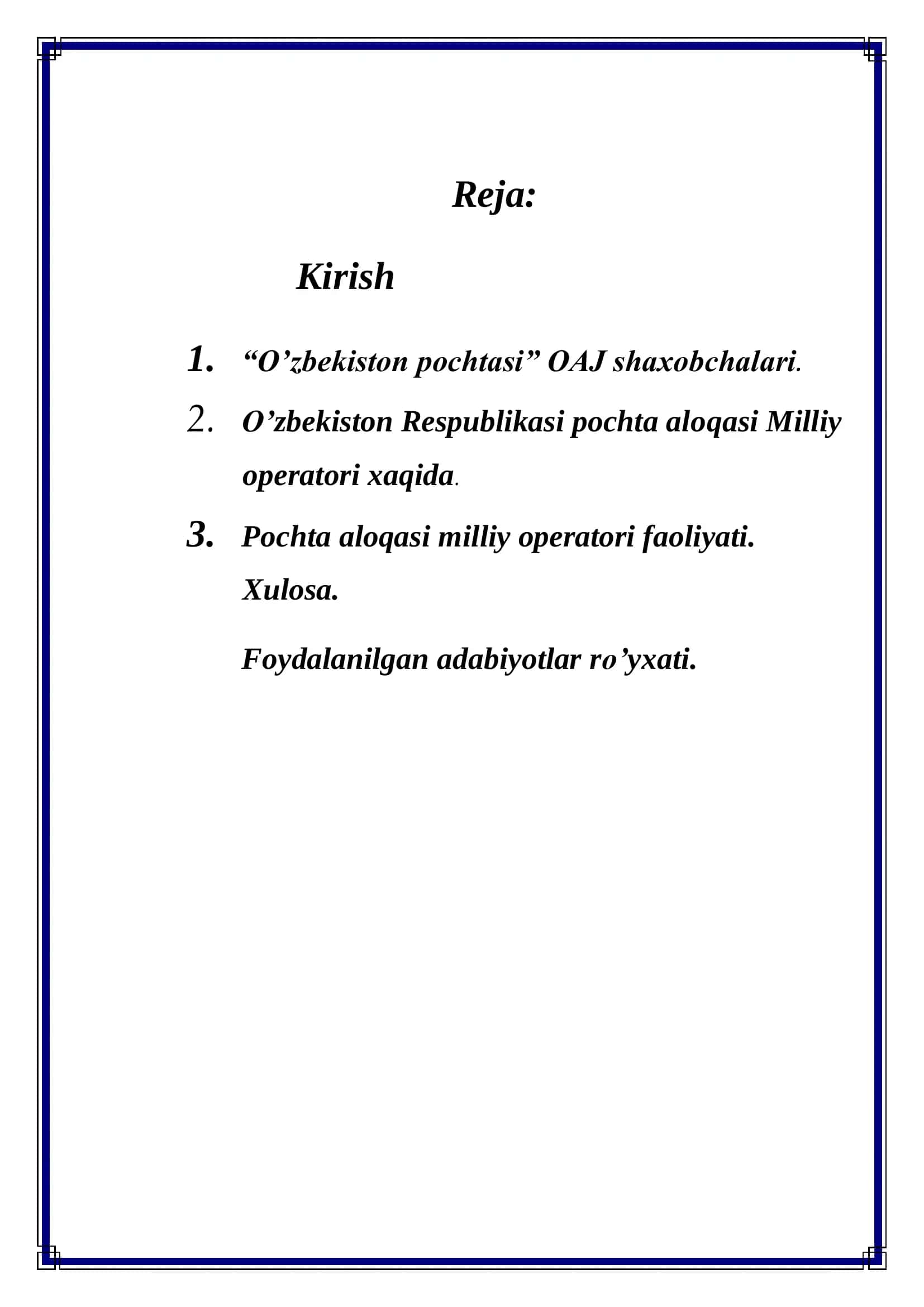 O’zbekiston pochta aloqasi milliy operatori faoliyati 2