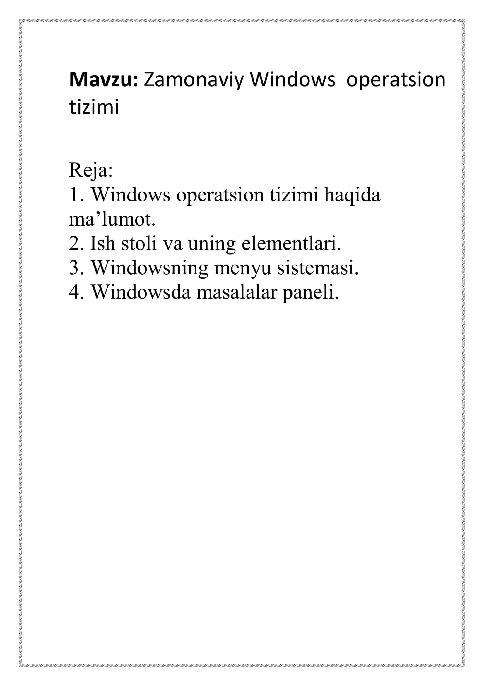 Zamonaviy Windows operatsion tizimi REFERATI 2