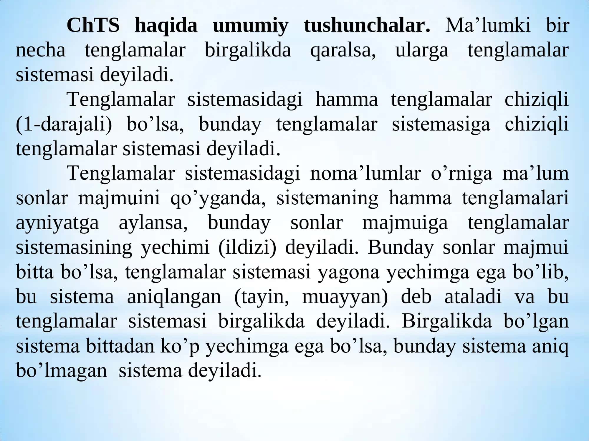 Chiziqli tenglamalar sistemasi 2