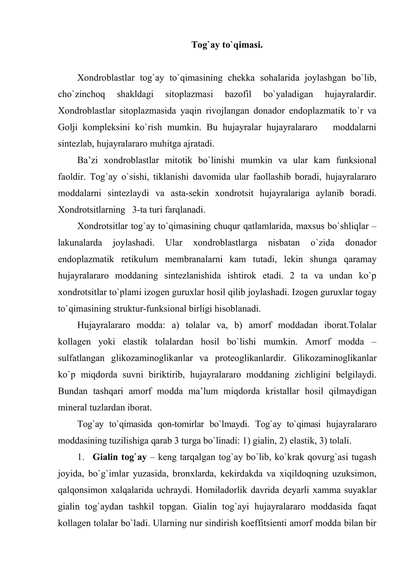 Tog`ay va suyak to`qimasi 2