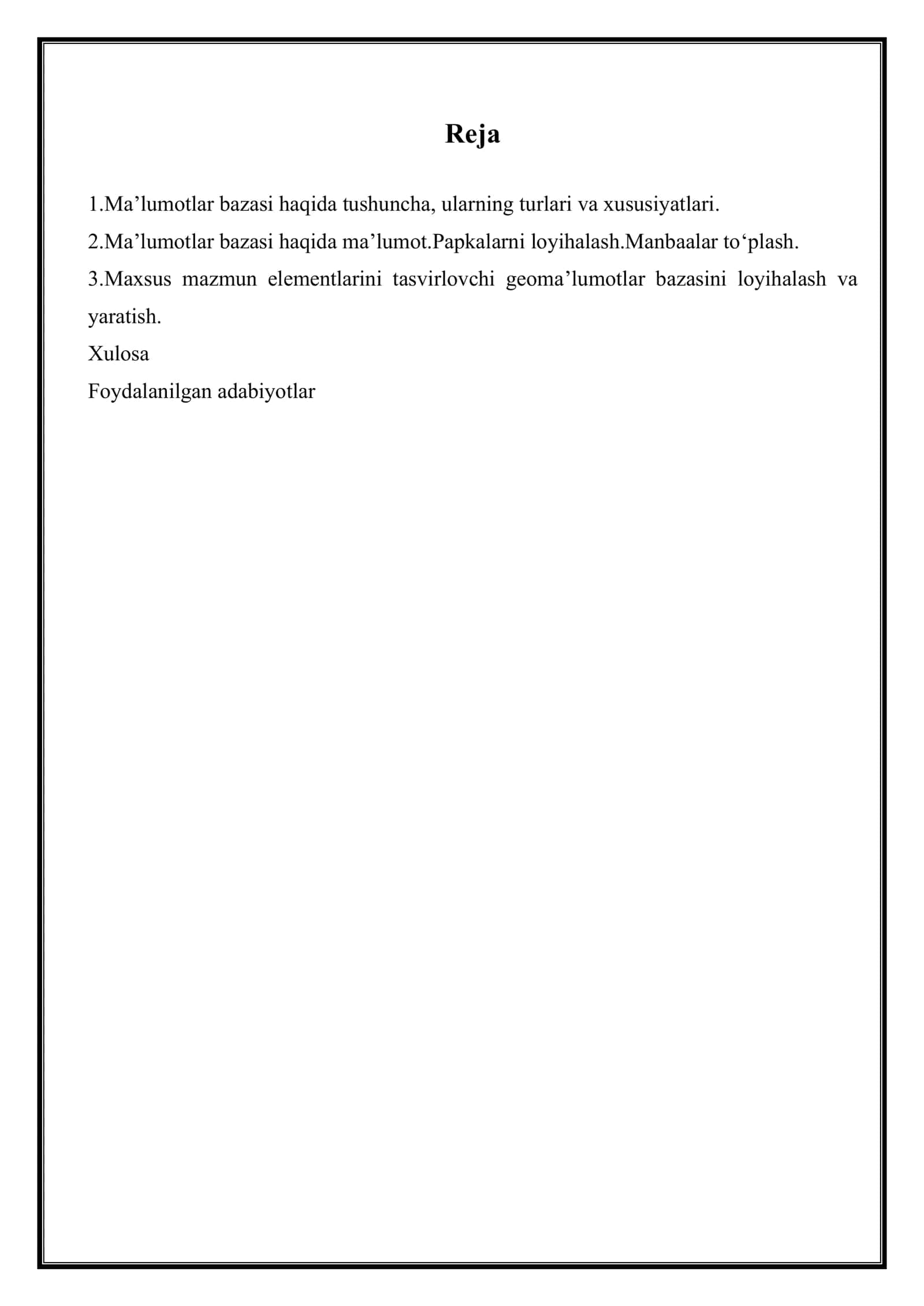Raqamli kartalar yaratishda ma’lumotlar bazasi strukturasini shakllantirish 2