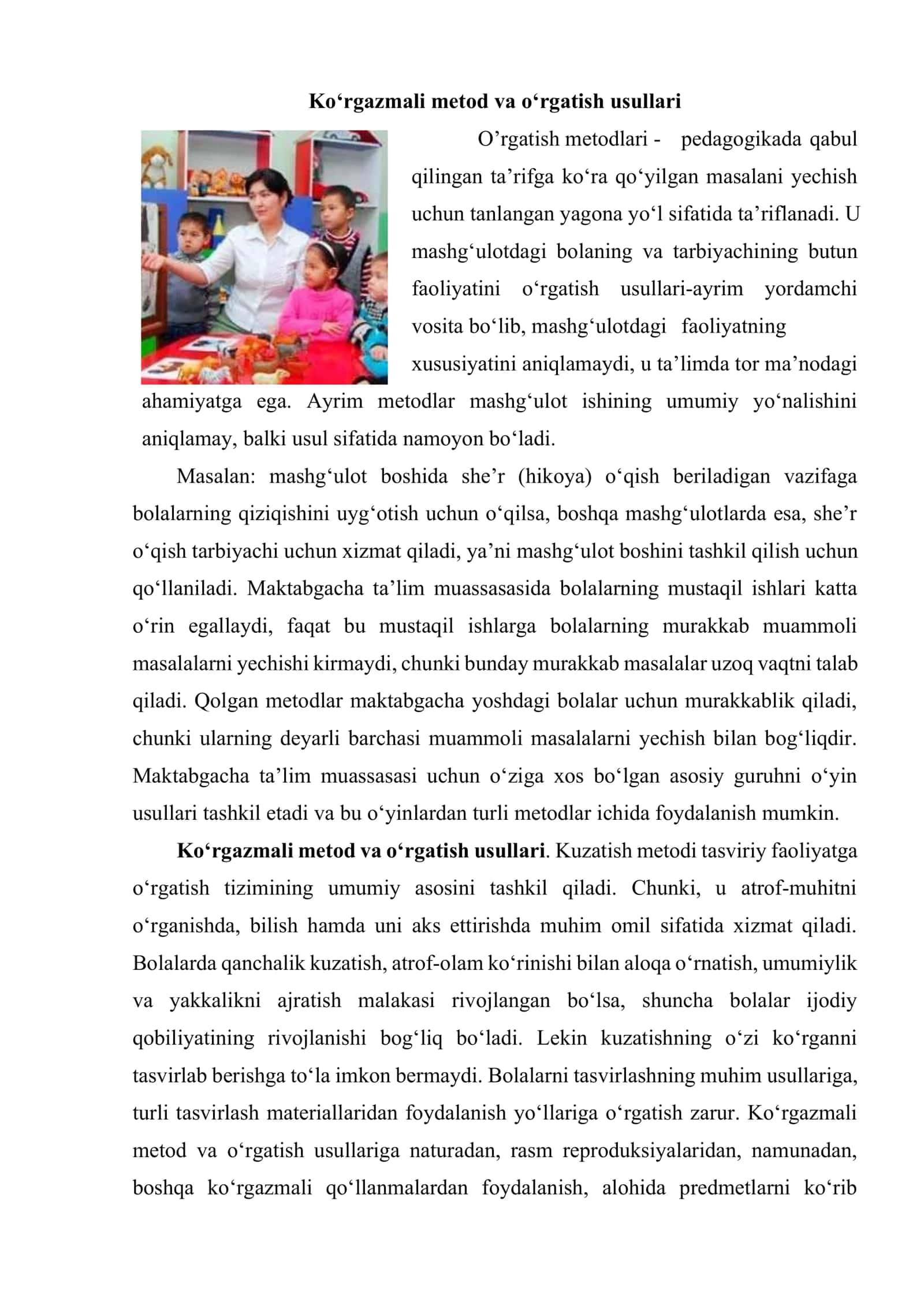 Tasviriy faoliyatga o‘rgatishning turlari metod va usullari 2