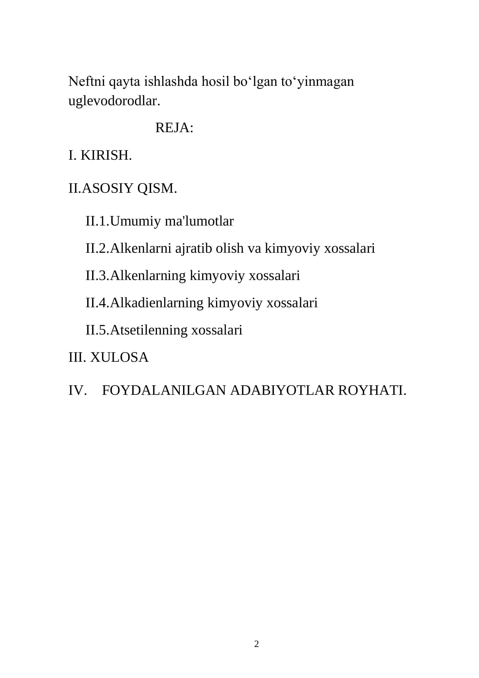 Neftni qayta ishlashda hosil bo„lgan to„yinmagan uglevodlar 2