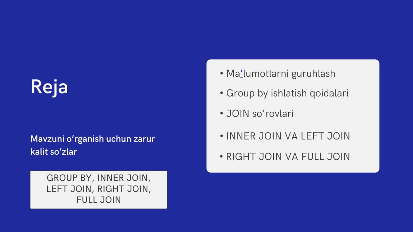 MA’LUMOTLAR GURUHLASH OPERATORI 2