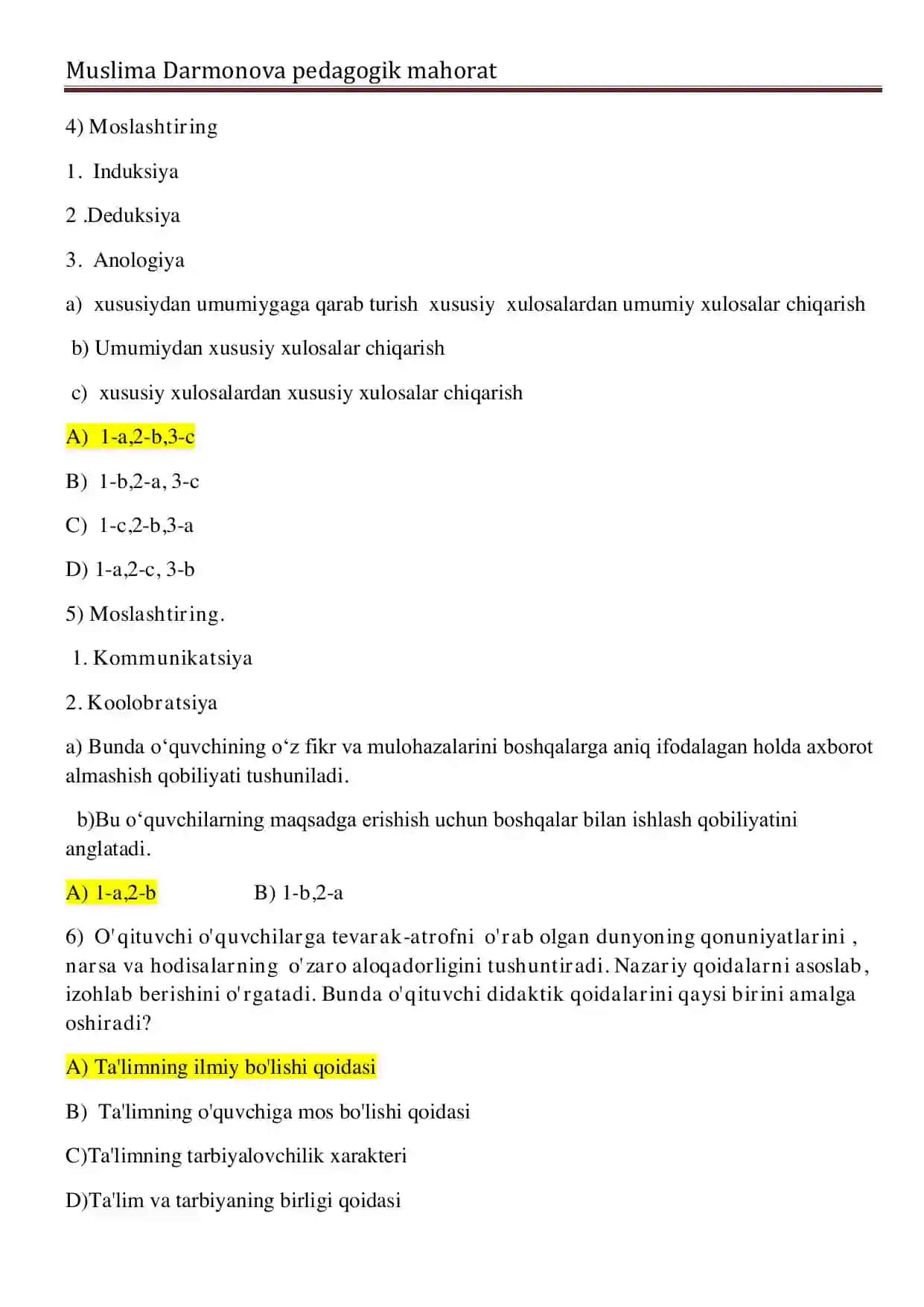 2025-yil tushgan testlar to'plami Atestatsiya. 2
