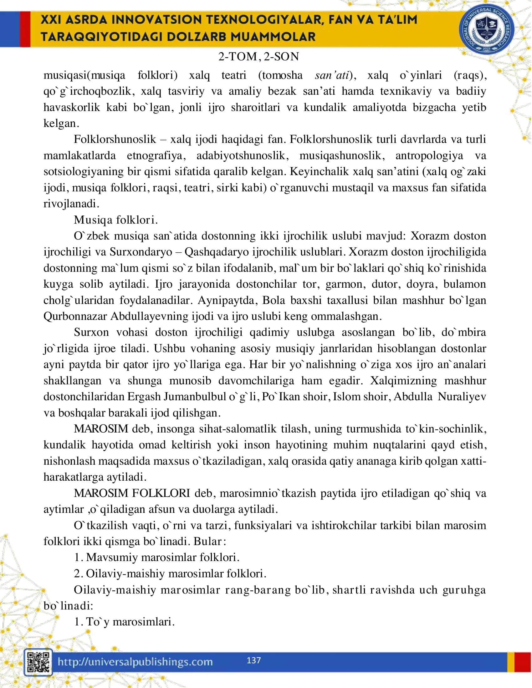 O`ZBEK FOLKLORINING PAYDO BO`LISHI VA UNING NAZARIY ASOSLARI 2