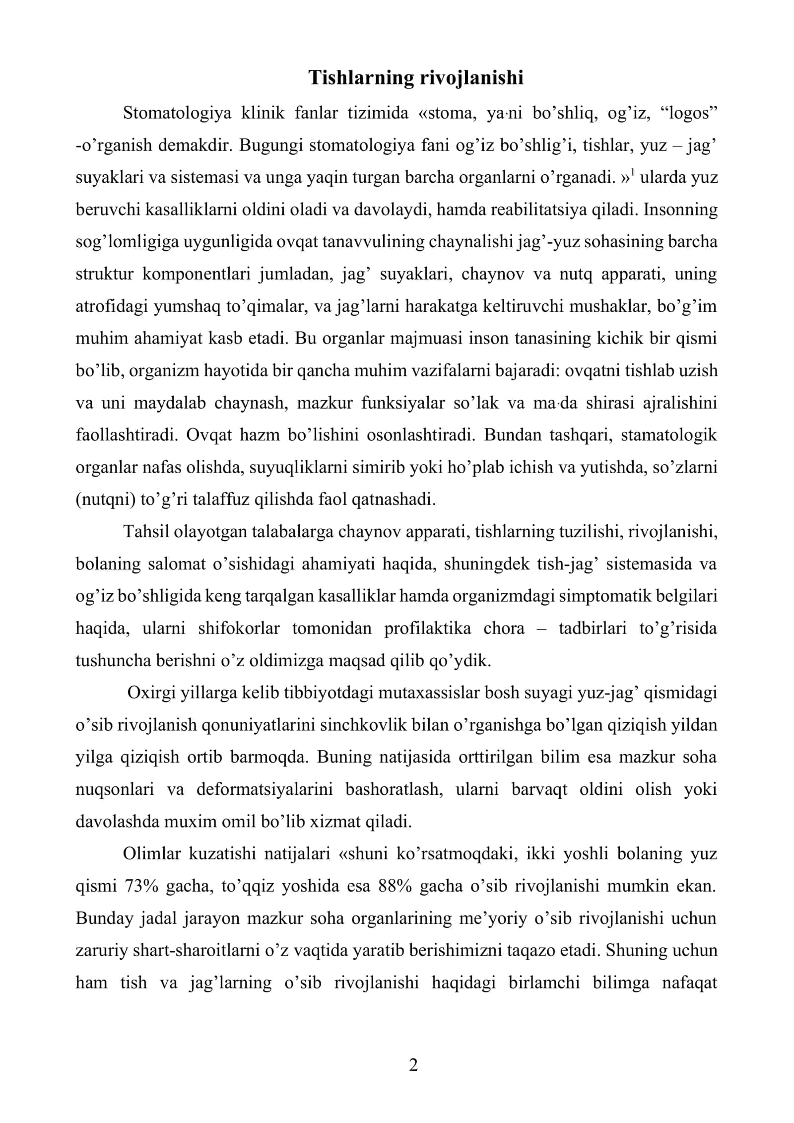 Tishlarning rivojlanishi 2